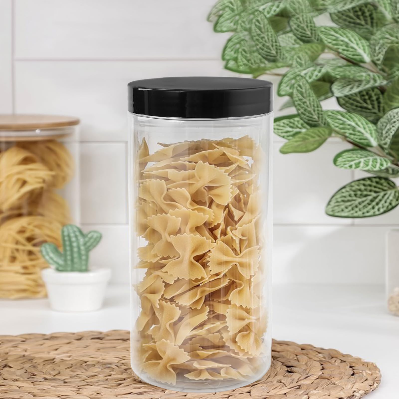 Lot de 12 pots à épices vides en plastique transparent de 1000 ml avec couvercles, pour aliments secs, nouilles, épices