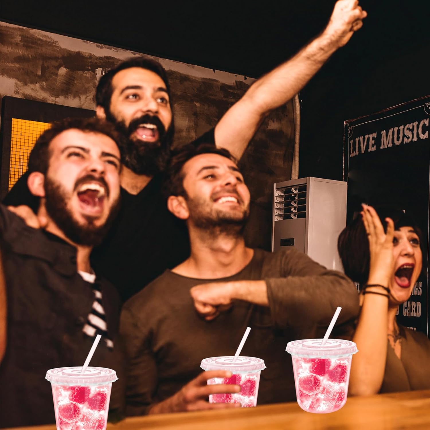 12oz Disposable Stemless Glasses with Flat Lids and Straws,PET Disposable Drinking Cups,Clear Plastic Wine Glasses for Parties Birthday,Wedding,Meeting,Christmas Party Supplies. (100, Pink) - Image 6