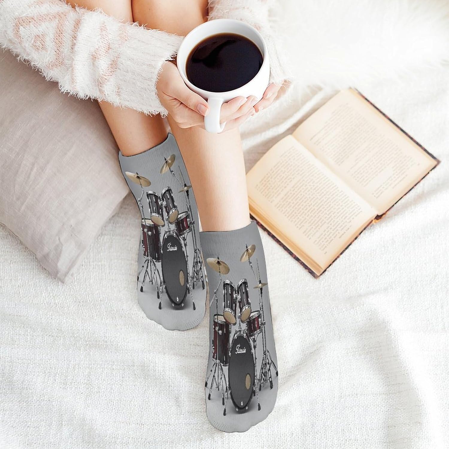 Socks for Men Women 5 Pairs Short Ankle Socks | Drum Set Low Cut Casual Crew Sock Cute Breathable Athletic Socks Non Slip No Show Sock