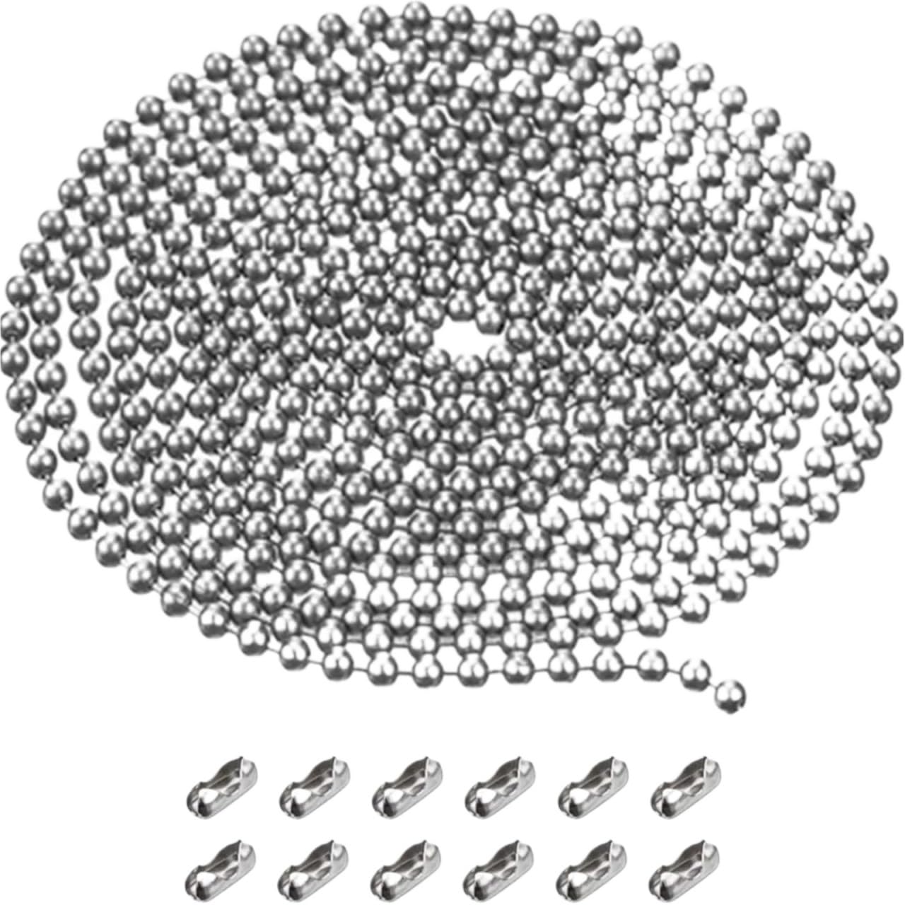 Ball Chain 8pcs No Fade Stainless Steel Ball Beaded Necklace Chains for Making Jewelry with 80 Pcs Connectors Metal Pull for Dog Tag DIY for Tag Chain Making
