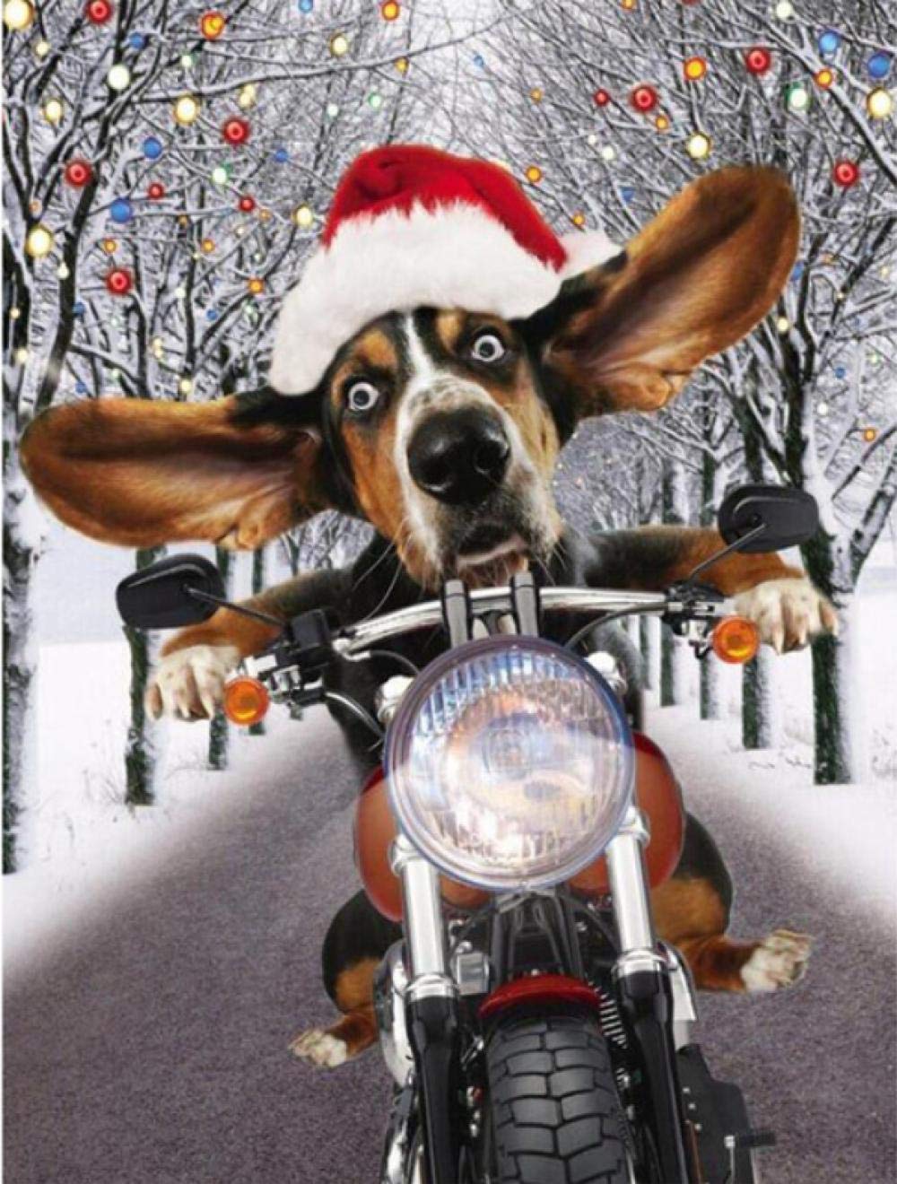Chien fou de Noël à moto 40x50cm déco murale festive pour le salon