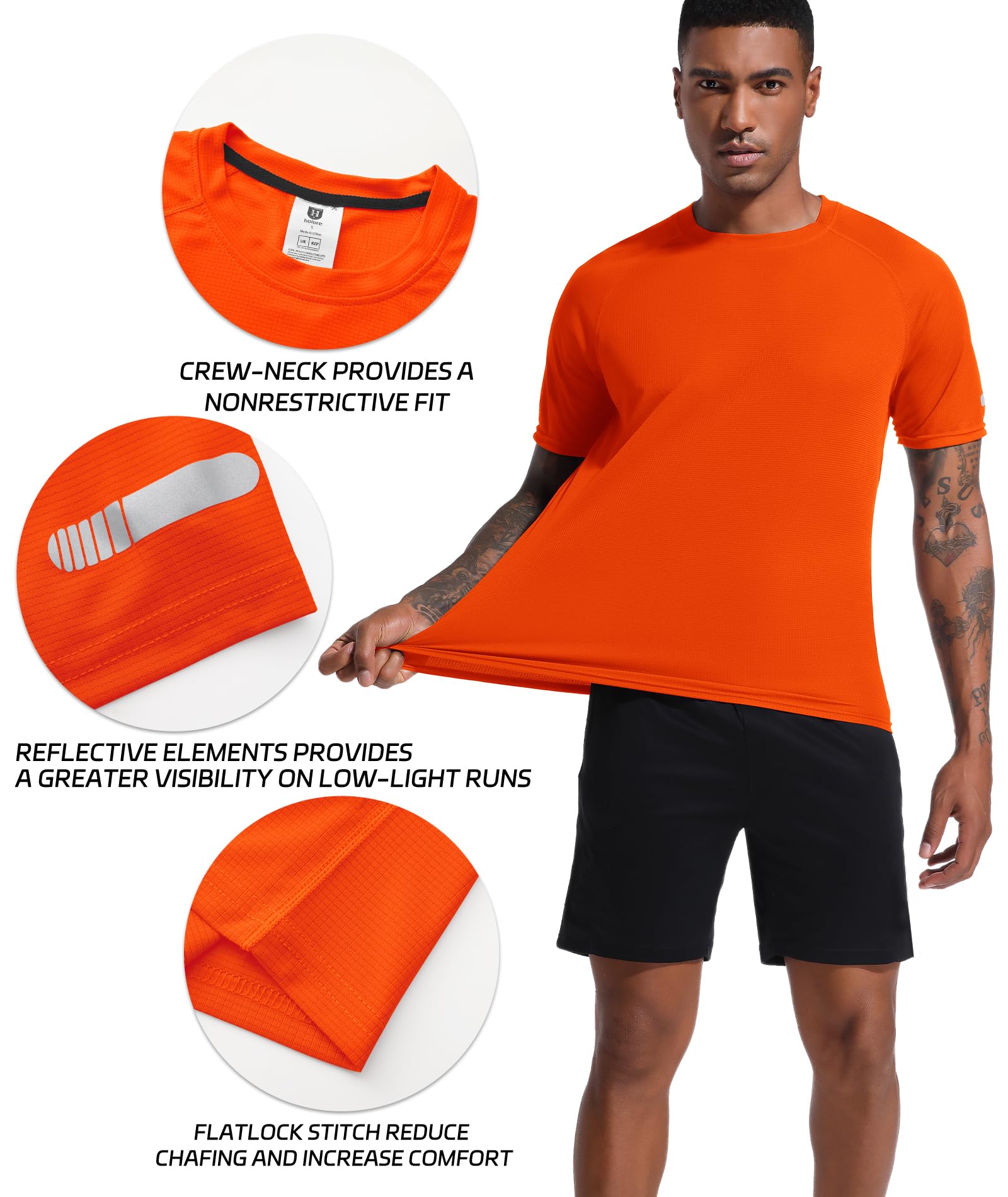 Holure Chemise d'entraînement à manches courtes en maille pour homme