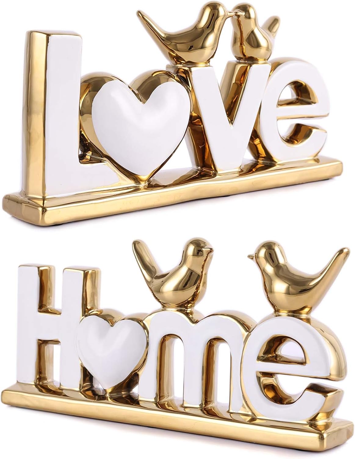 Love Sign Decor,Gold Room Decor Aesthetic, Knick Knack Shelf,Bird Decor, Boho Bookshelf,Abstract Statue,for Living Room,Bedroom, Contemporary Tv Stand Set of 2 (2, Gold White)