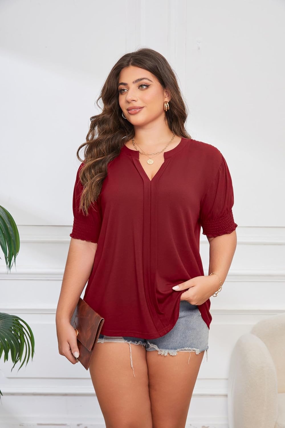 Womens Plus Size Tops Summer Tunic Short Sleeve V Neck Shirts Casual Soft Blouse 1XL-4XL - Image 5
