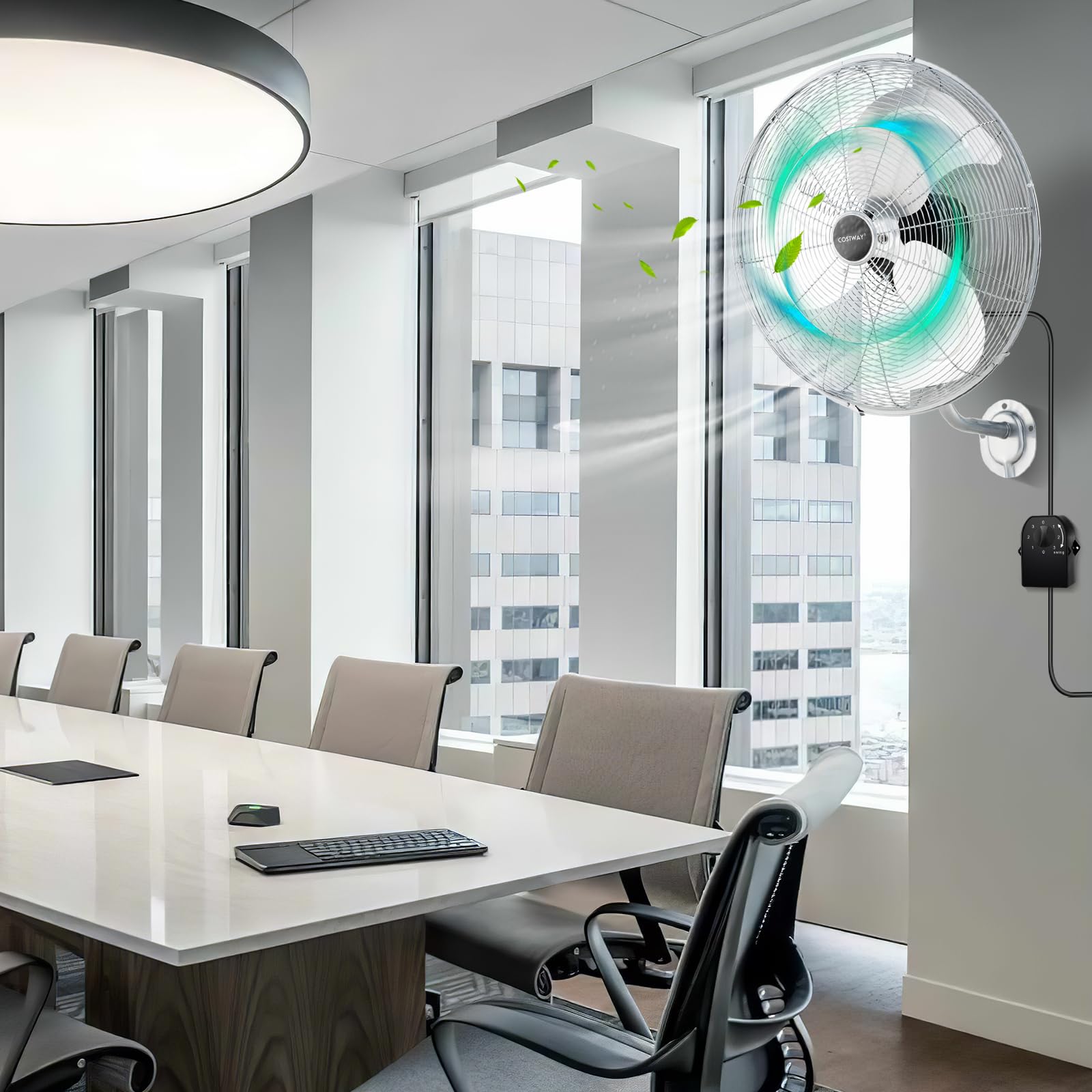 COSTWAY Ventilateur Mural Industriel Ø56 cm 120W 3 Vitesses, Ventilateur Domestique Pales en Aluminium Tête d'Inclinaison Réglable à 30° Oscillation à 85° pour Entrepôt Atelier (Argenté)