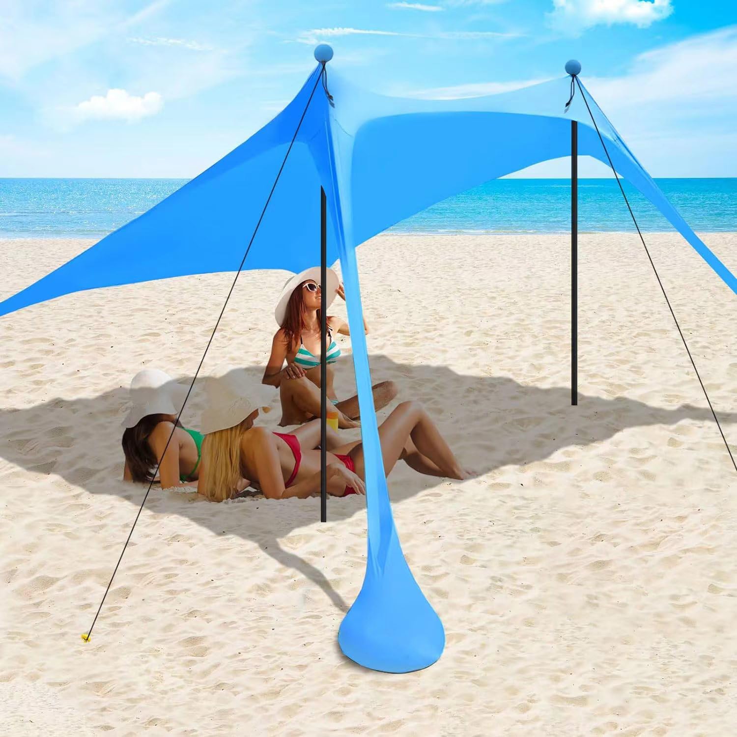 2 Pole Beach Canopy Tent Sun Shade with UPF 50+ UV Protection with 4 Sandbags Sand Shovels Ground Pegs & Stable Poles for Outdoor Camping Fishing Backyard Fun or Picnicking (10x10 FT)