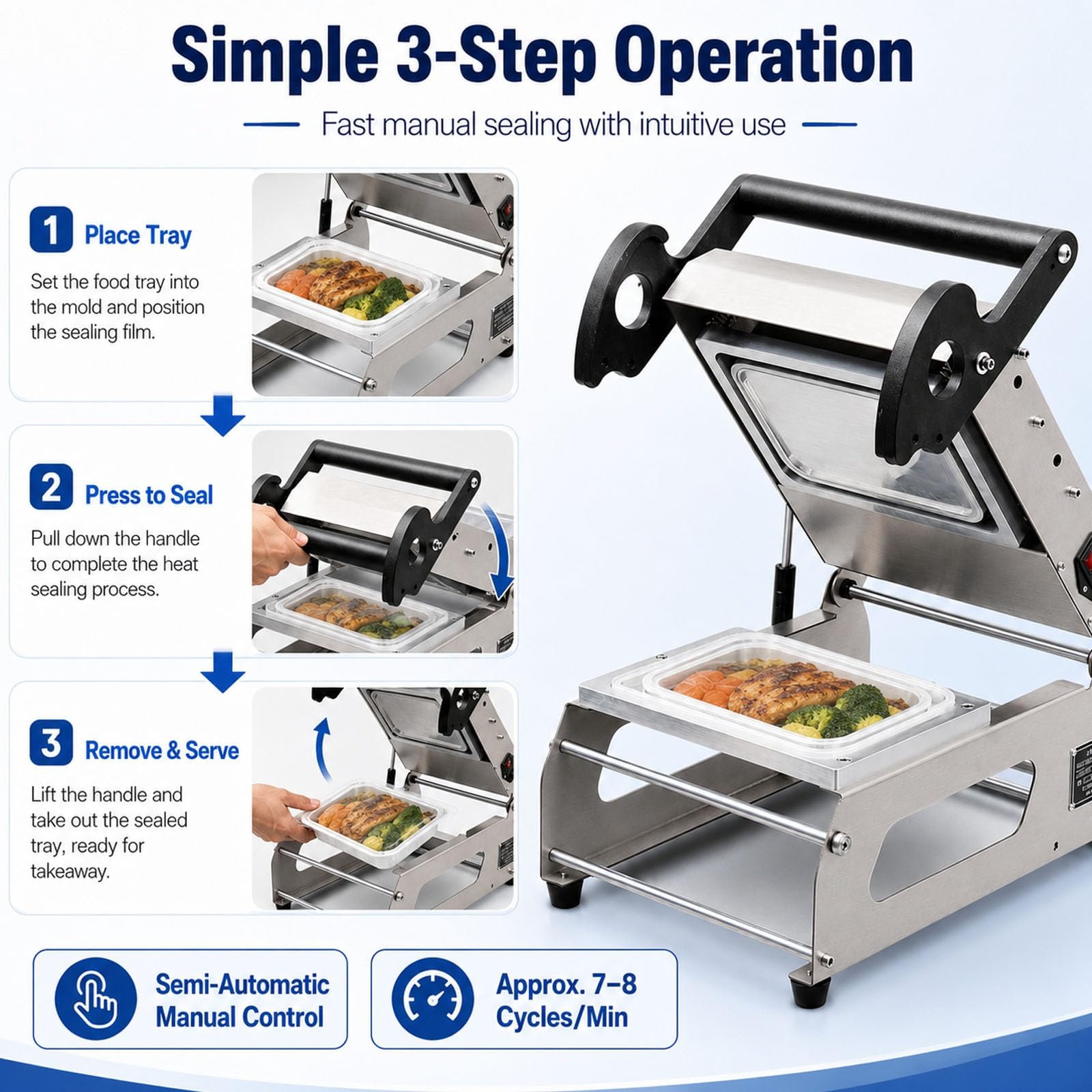 Selladora Térmica Comercial De Acero Inoxidable, Máquina Semiautomática Para Sellar Bandejas De Alimentos, Máquina Para Envasar Comida Para Llevar, Máquina Selladora Manual De Bandejas(200x140mm)