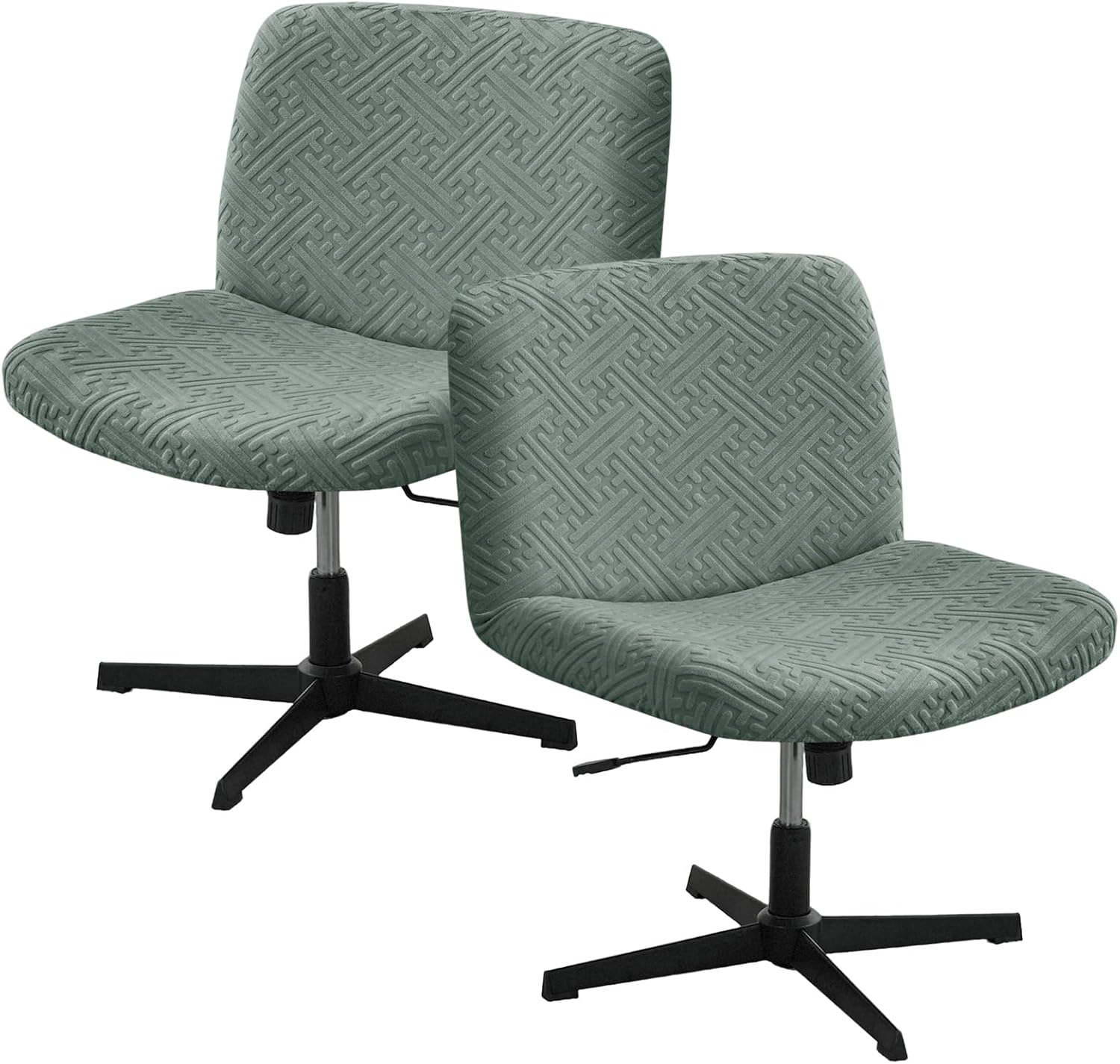Criss Cross Chair Cover Water Resistant Jacquard Vanity Chair Cover Elastic Mid Back Wide Seat Armless Accent Chair Covers for Home Office Desk Chair(2PCS,Matcha Green)