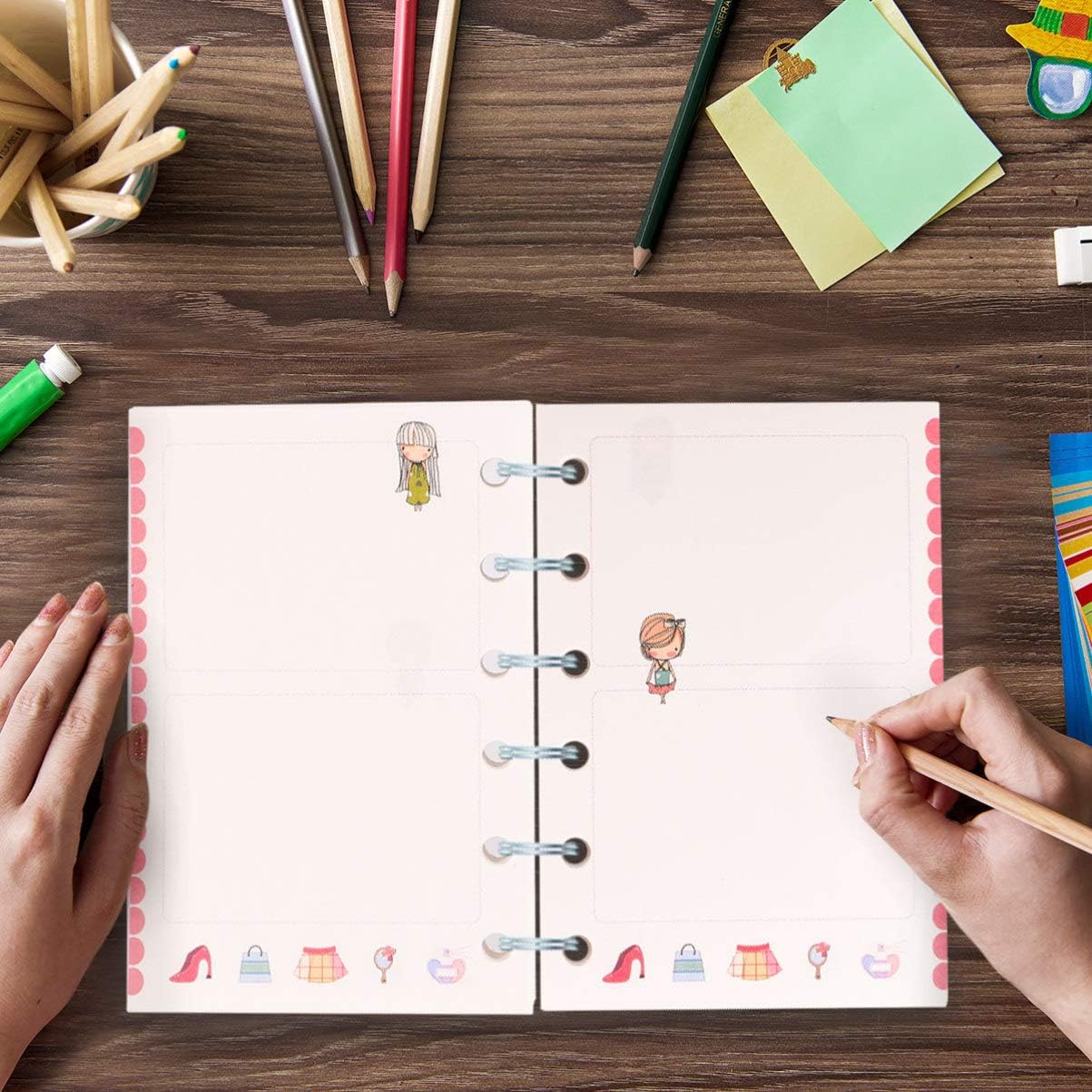 nuobesty 3pcs binder refill paper a7 loose leaf paper colorful 6 hole notebook refills pages for school store office