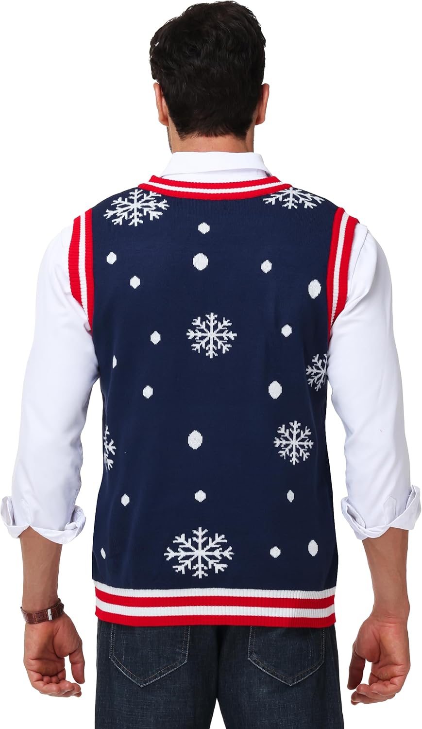 Men Christmas Sweater Vest V Neck Ugly Xmas Holiday Knit Sleeveless Pullover