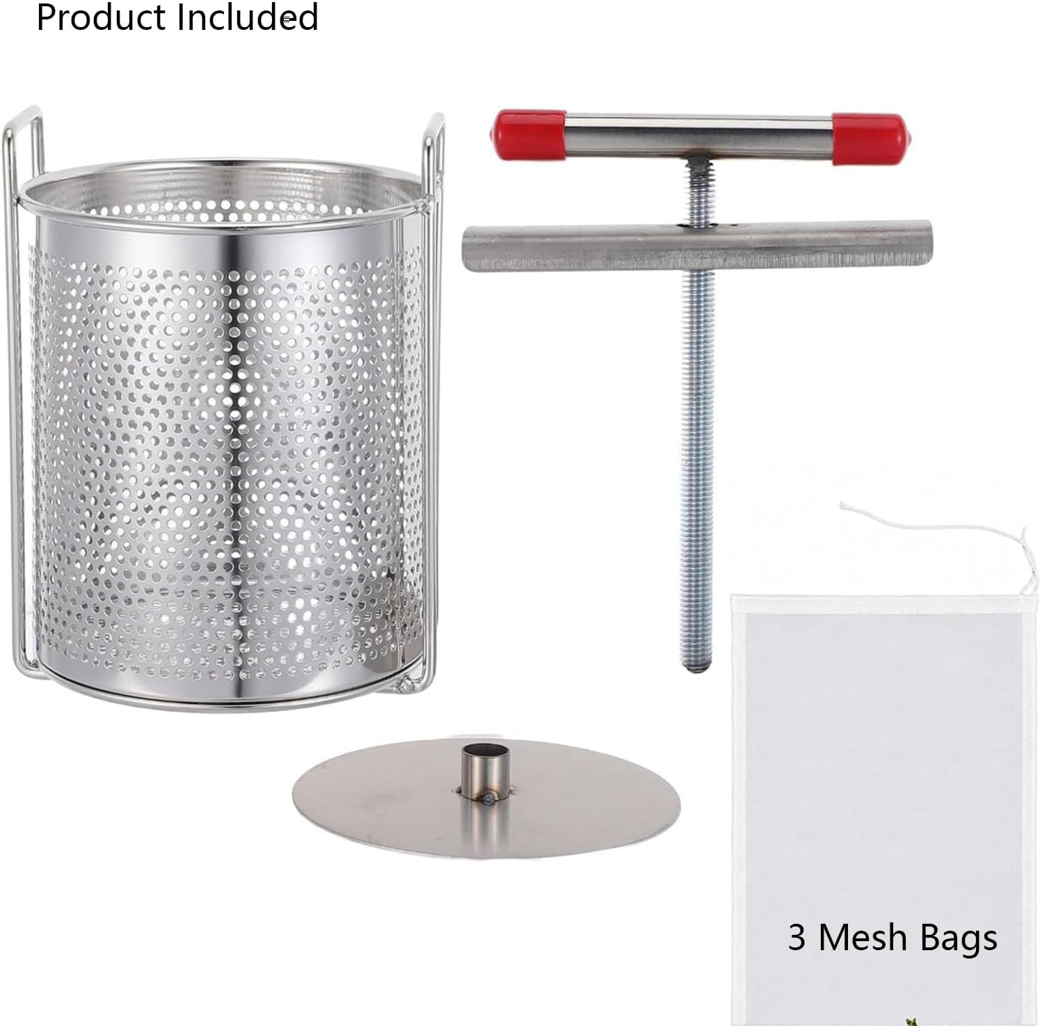 2.4QT Stainless Steel Manual Press Strainer, 3 Filter Bags