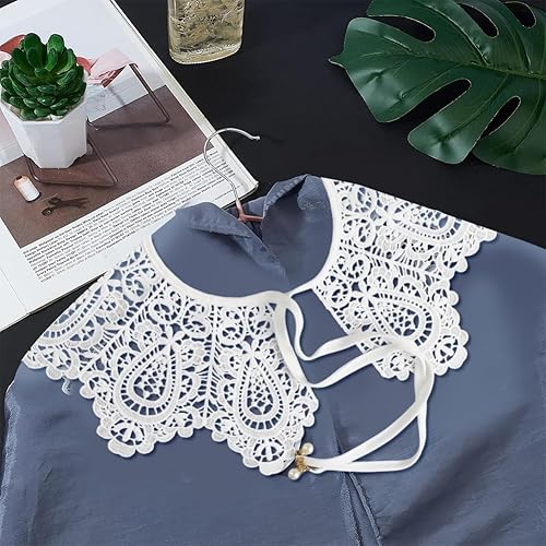 Miniatura 5 de GORGECRAFT Collar de encaje blanco para Halloween, cuello falso de encaje, para mujer, ahuecado, desmontable, tela de flores falsas, cuello de