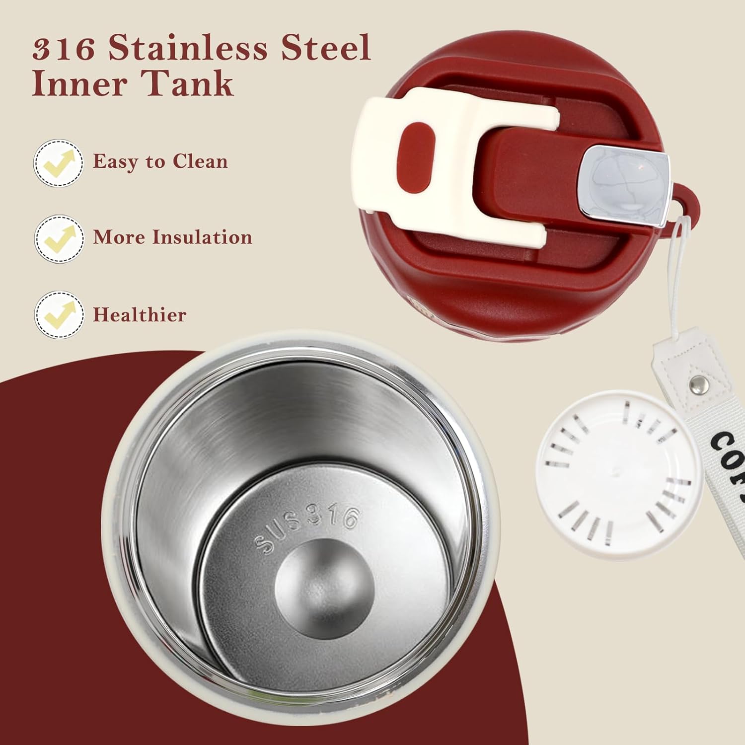 Toycol Tea Infuser Insulated Tumbler with Magnetic Detachable Strainer, 16OZ/480ML Insulated Stainless Steel Water Bottle for Loose Leaf Tea, Coffee, One-Touch Brewing, Gift for Men & Women(Beige) - Image 6