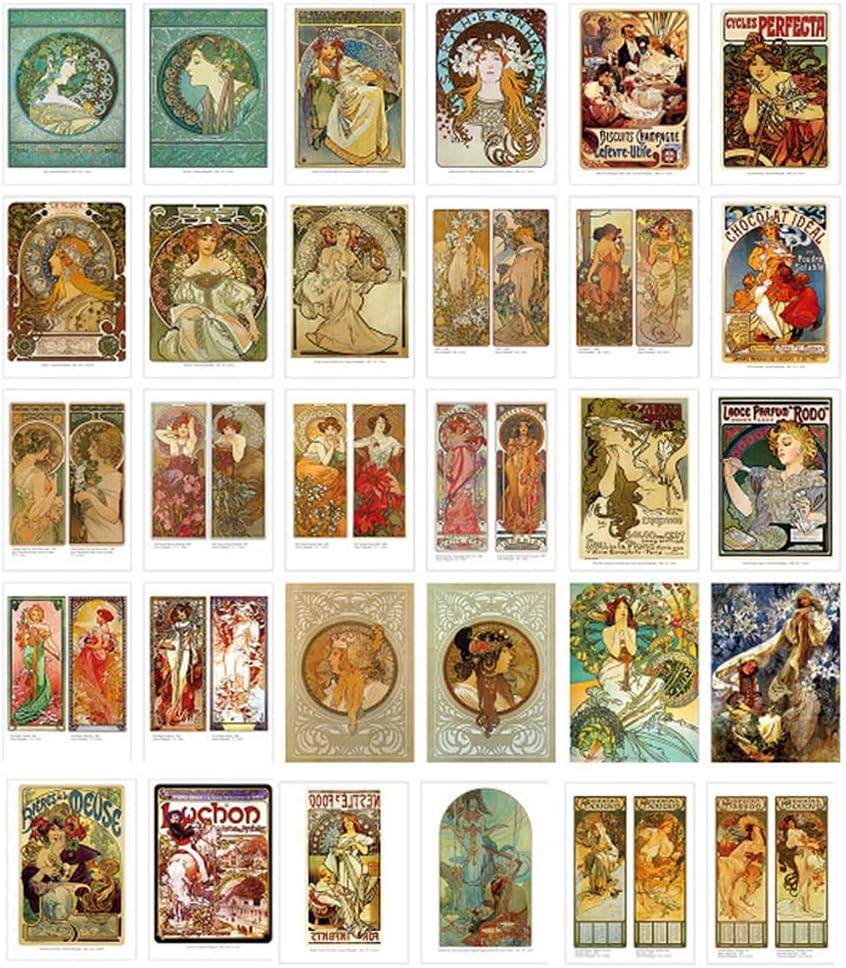 Beautiful Art Postcards set of 30 Post card of Alphonse Mucha variety pack Famous Painting Scenery,4 x 6 Inches