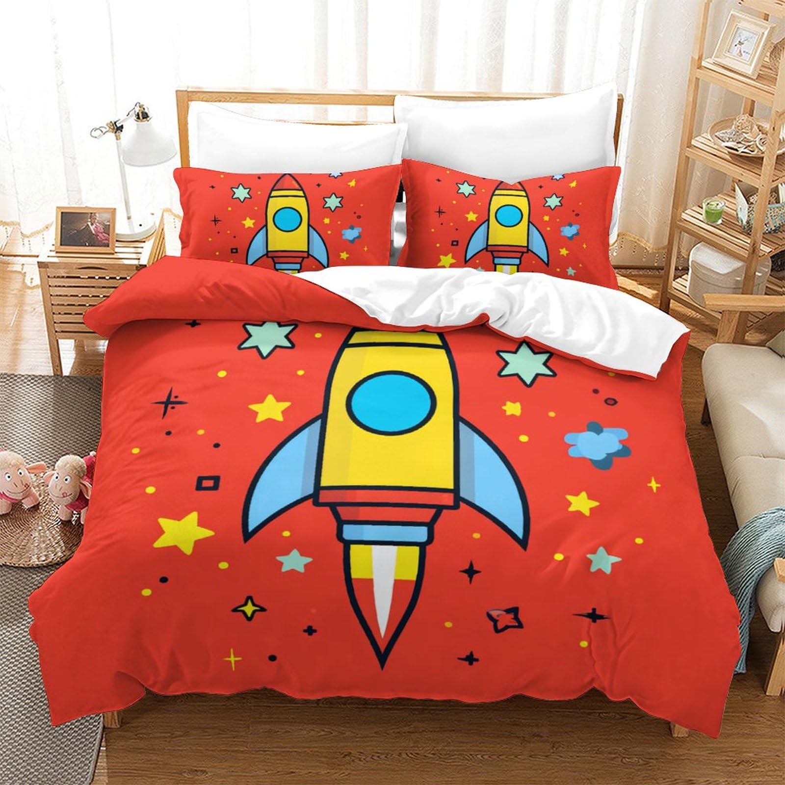 Housse de couette fusée 3D 200x200 microfibre douce avec taie