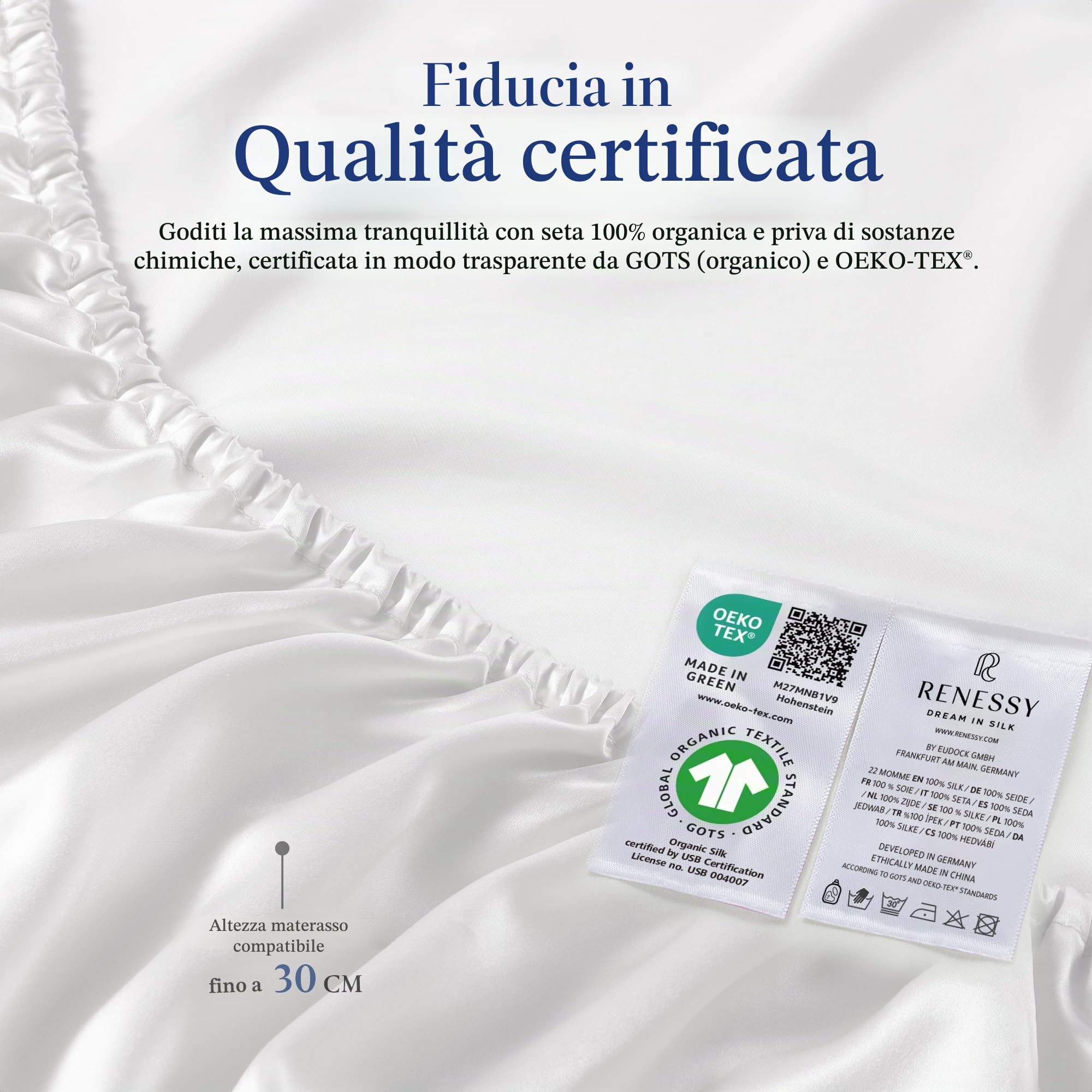 Lenzuolo con Angoli in Seta 100% Bio 160x200 cm - 22 Momme Seta di Gelso, Grado 6A, Certificato Oeko-Tex in Germania, Lusso per la Pelle, Adatto a Materassi fino a 30 cm (Grigio Grafite)