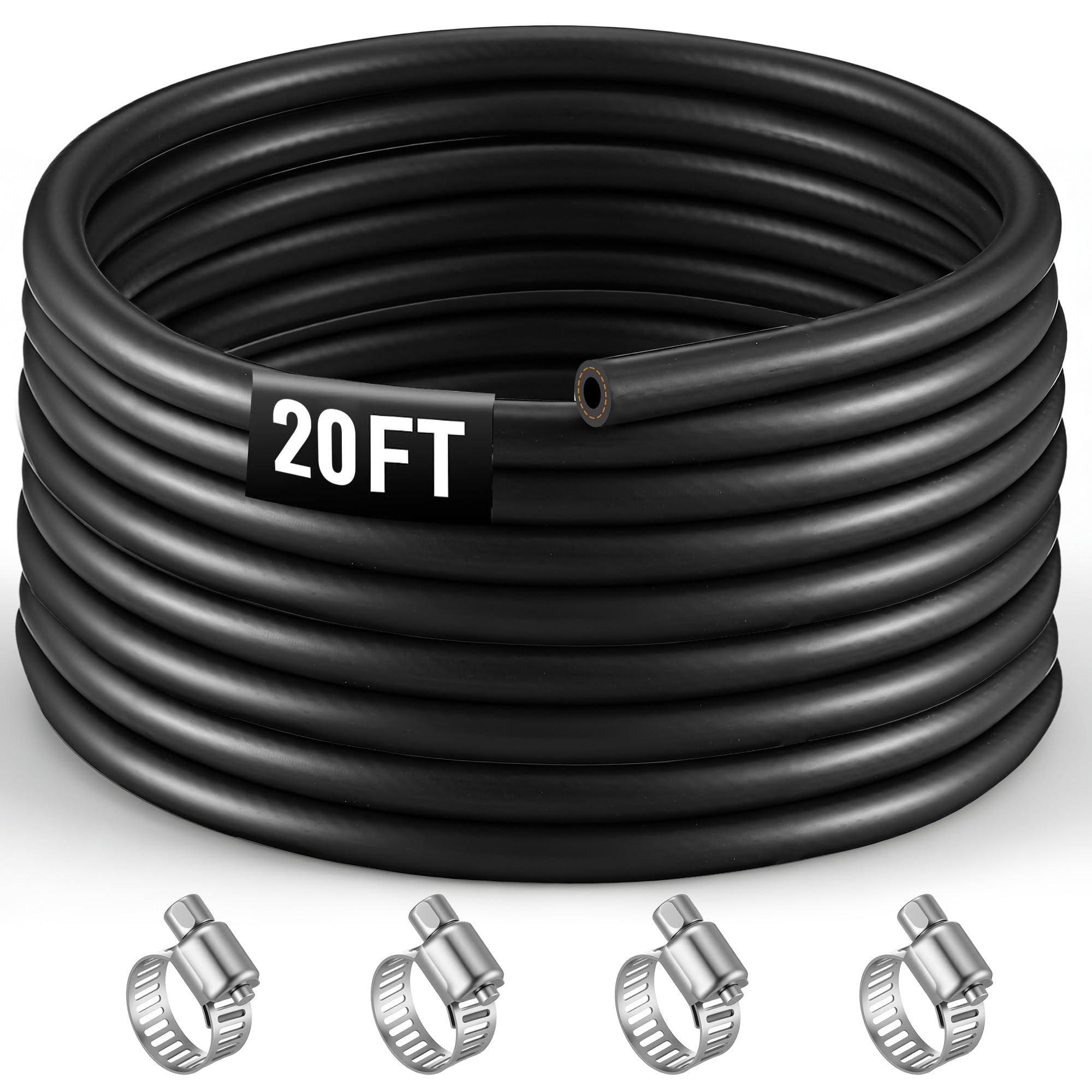 20FT 1/4" Heater Hose with 4 Clamps, EPDM Rubber Coolant Radiator Hose