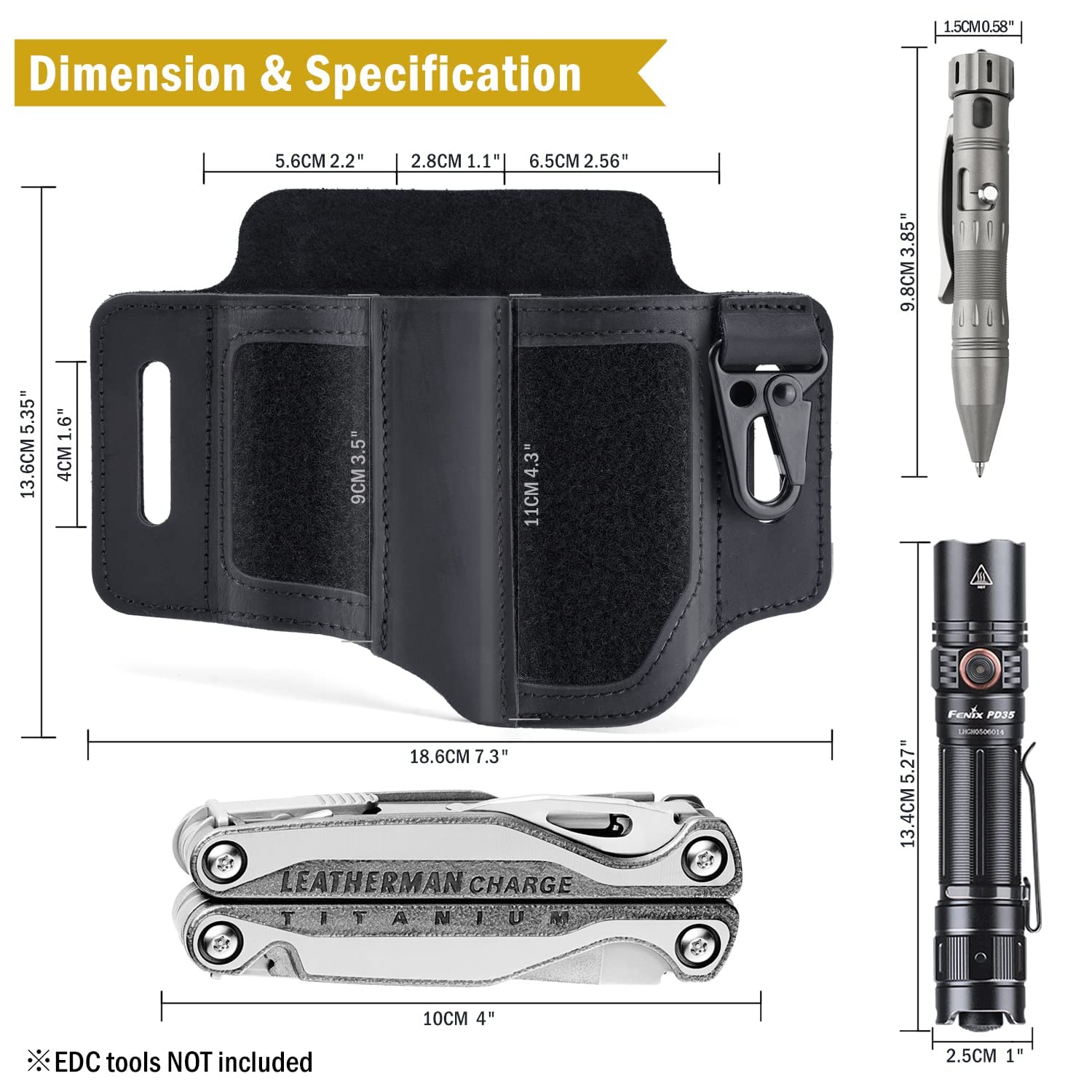 VIPERADE PL3 Gaine en Cuir avec Boucles, Organiseur De Poche EDC pour Homme, pour Ranger Les Multi-Outils, Les Lampes De Poche, Etc,Organisateur de Ceinture avec Porte-Stylo et Porte-Clés