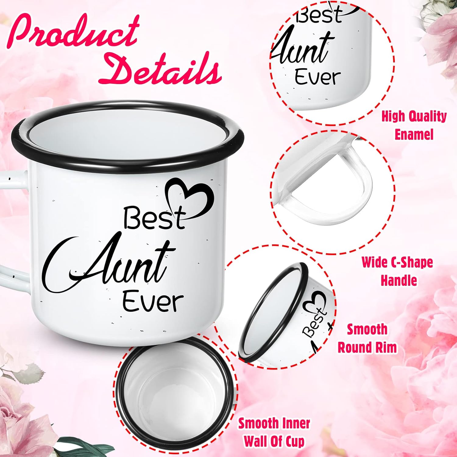 Best Aunt Uncle Ever Coffee Mug Gifts from Niece, Nephew, 12 oz Enamel Travel Cup with Handle, Couple Gift for Mother's Day Birthday Valentine(Best Aunt Ever) - Image 2