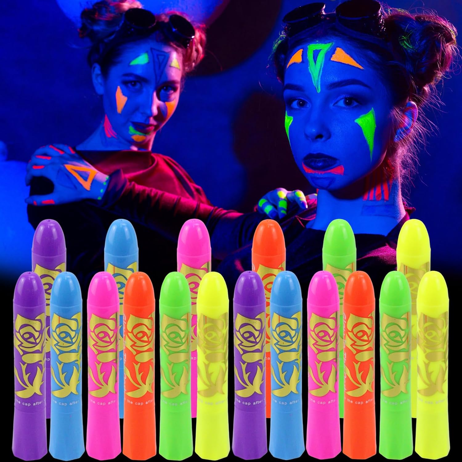 18 Pcs Glow in The Dark Body Face Paint, Black Light Face Paint, Blacklight Makeup Face Painting Kits for Kids Adult, UV Fluorescent Neon Face Paint Crayons Kit for Halloween and Parties(6 Colors) 18 Pcs Glow in The Dark Body Face Paint, Black Light Face Paint, Blacklight Makeup Face Painting Kits for Kids Adult, UV Fluorescent Neon Face Paint Crayons Kit for Halloween and Parties(6 Colors)