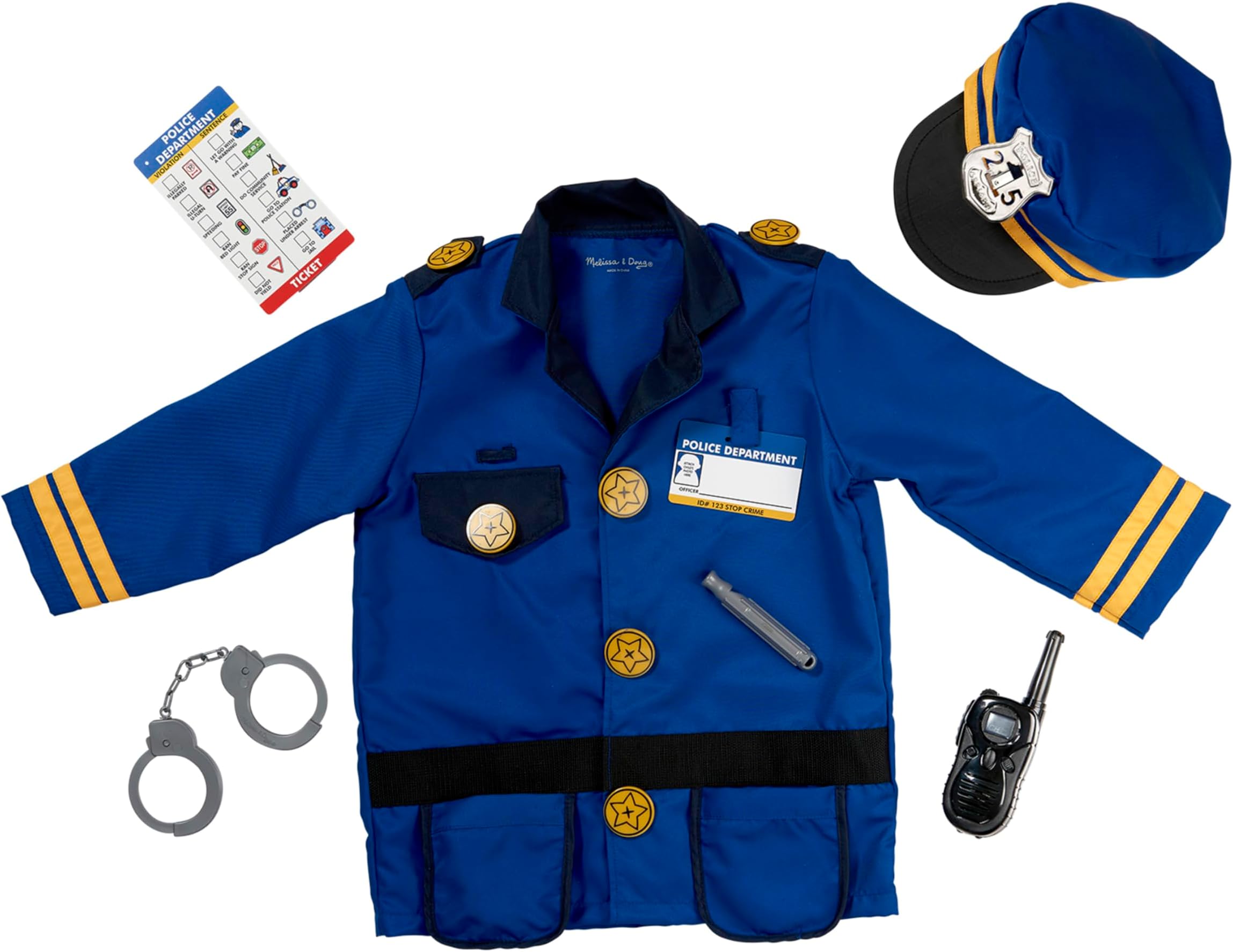 Melissa & Doug Police Officer Costume, 8-Pc Pretend Play Dress Up, Badge, Handcuffs & Accessories, Role Play Toys for Kids 3+