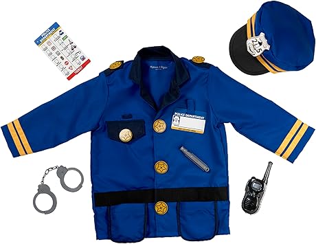 Melissa & Doug Police Officer Costume Dress-Up Set for Kids (8-Piece) – Pretend Play Uniform with Badge, Hat, Handcuffs & Accessories – Role Play Outfit for Toddlers & Children Ages 3+