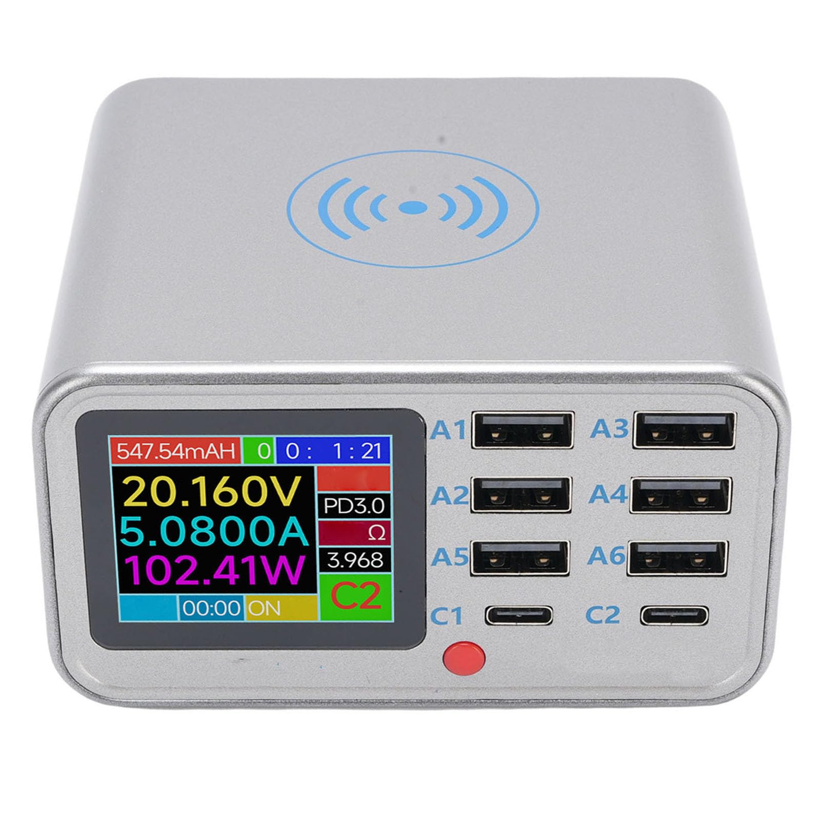 Fabater Estación de Carga Rápida USB de 8 Puertos de 100 W con Carga Inalámbrica para Teléfonos Inteligentes y Tabletas en la Oficina en Casa (Enchufe de la UE)