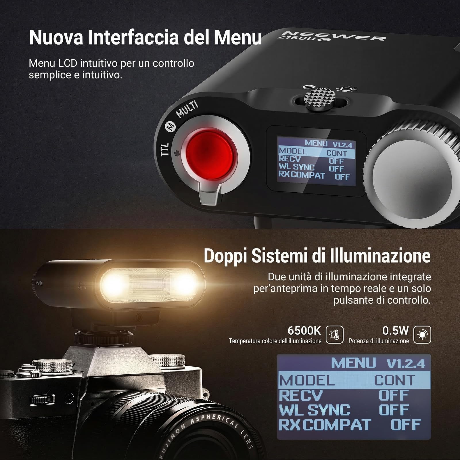 NEEWER Flash Speedlite Z160U-C Per Fotocamera, Compatibile Con Canon E Godox, 18Ws GN14 6000K TTL 1/8000 HSS, Luce Flash Da Collegare Alla Fotocamera Con Batteria USB C, 1100 Flash A Piena Potenza | Compatibile con Godox, 18Ws GN14 6000K TTL 1/8000 HSS, O