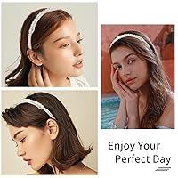 Vista 5 de AMCAMI 2 diademas de perlas blancas para mujer, diademas de moda con cuentas, diadema elegante para el cabello, diadema de boda, diadema de novia