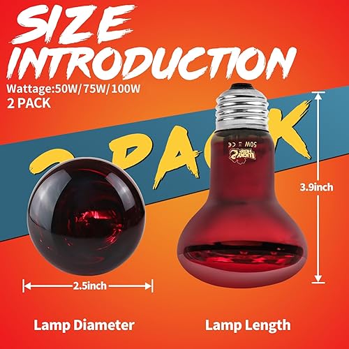 Miniatura 4 de LUCKY HERP Lámpara de calor infrarroja de 50 W, paquete de 2 bombillas para reptiles y anfibios, bombillas de calor rojas para reptiles, dragón