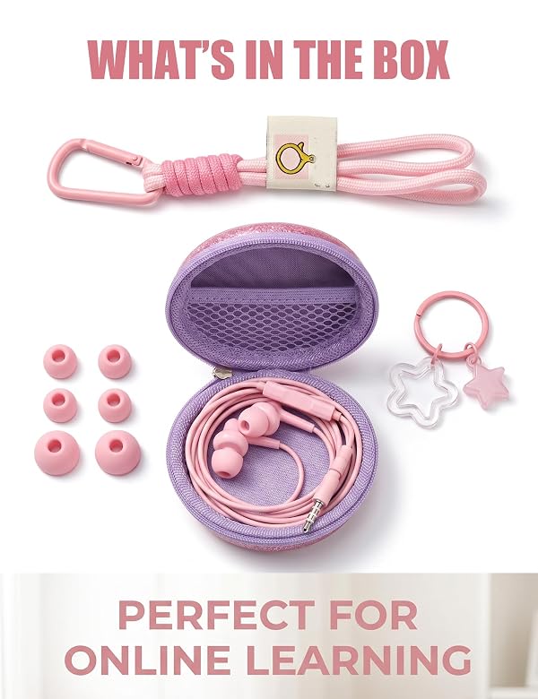 Glitter Pink Teens Wired Earbuds with Case, 3.5mm Headphones for School by GOGOSINIS - Used condition - Image 4