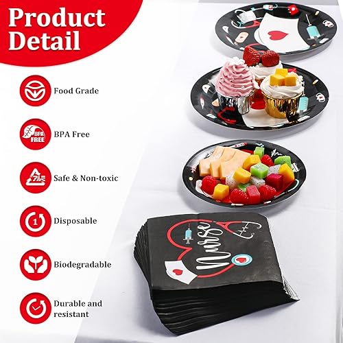 Miniatura 3 de 200 piezas de decoraciones de fiesta de enfermera, platos de fiesta de la semana del médico, incluye platos desechables de papel de 9 pulgadas y 7