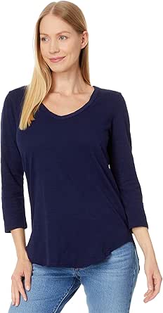 Mod-o-doc Women's 3/4 Sleeve V-Neck Tee with Curved Hem at Amazon Women ...