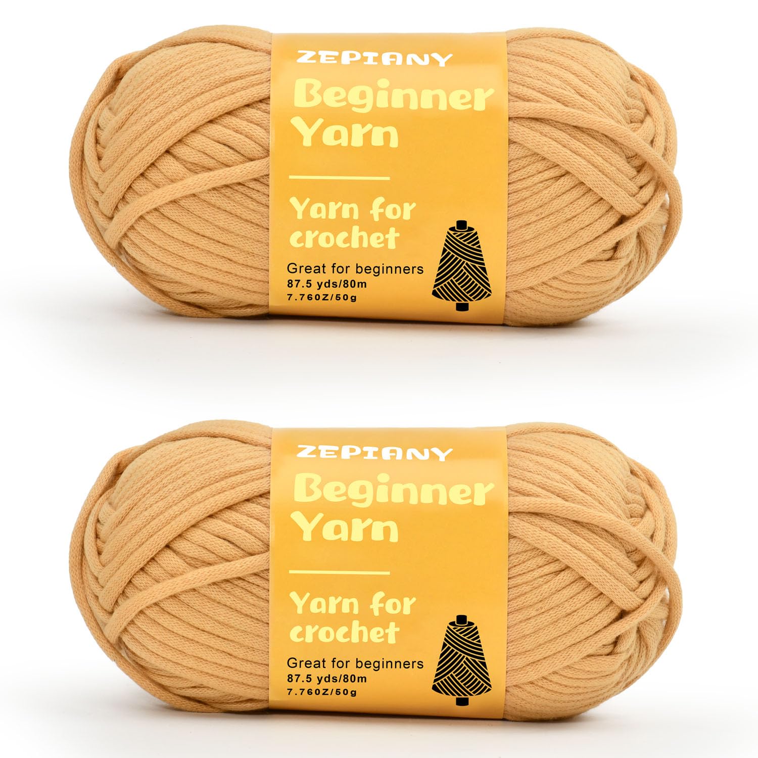 Crochet Yarn for Beginners, Chunky Cotton Yarn for Crochet and Knitting, Thick Amigurumi Yarn with Easy to See Stitches for Beginners Crochet Kit, Crochet Accessories, 2 x 50g/80m, Light Khaki