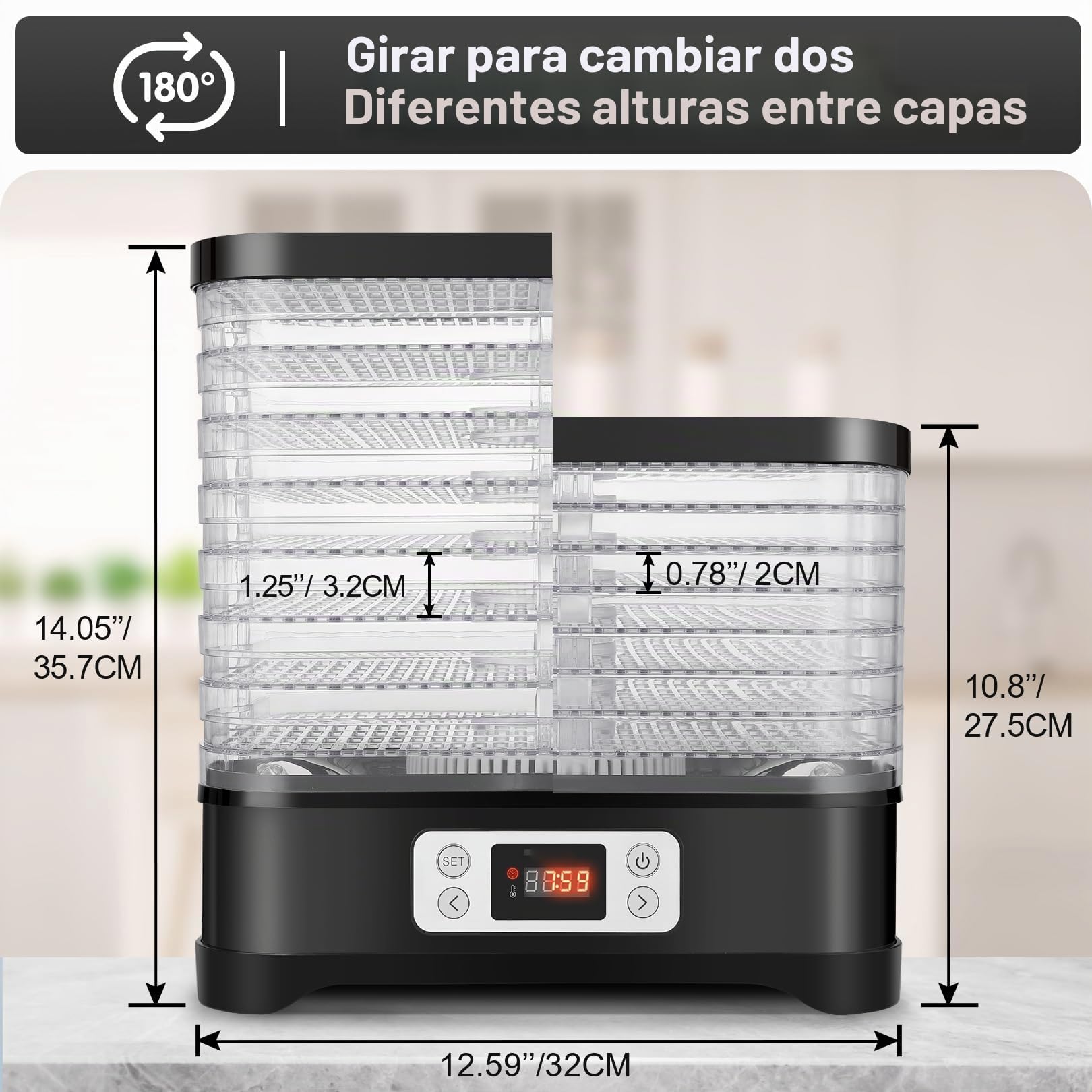 Nictemaw Deshidratador de frutas de acero inoxidable mini deshidratador de cocina con 8 compartimentos insertables, deshidratador con controlador de temperatura, 400W, 35-70°C, temporizador de 72h
