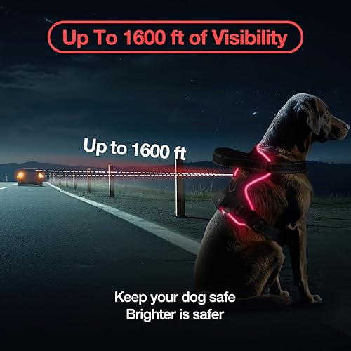 Miniatura 7 de MASBRILL Arnés para perro con luz LED, sin tirones, recargable y ajustable, para perros pequeños, medianos y grandes