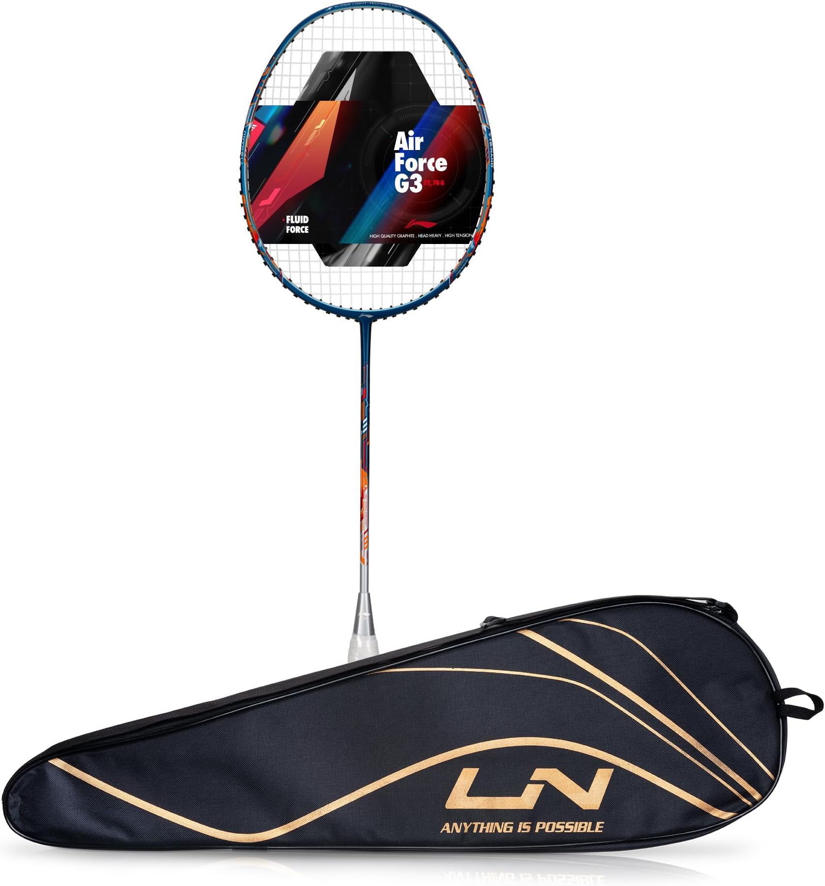 Air Force G3 Badminton Racket with Full Cover | Max Tension : ≤30 lbs | Superlight Technology | Aerotec Beam | Dynamic Frame