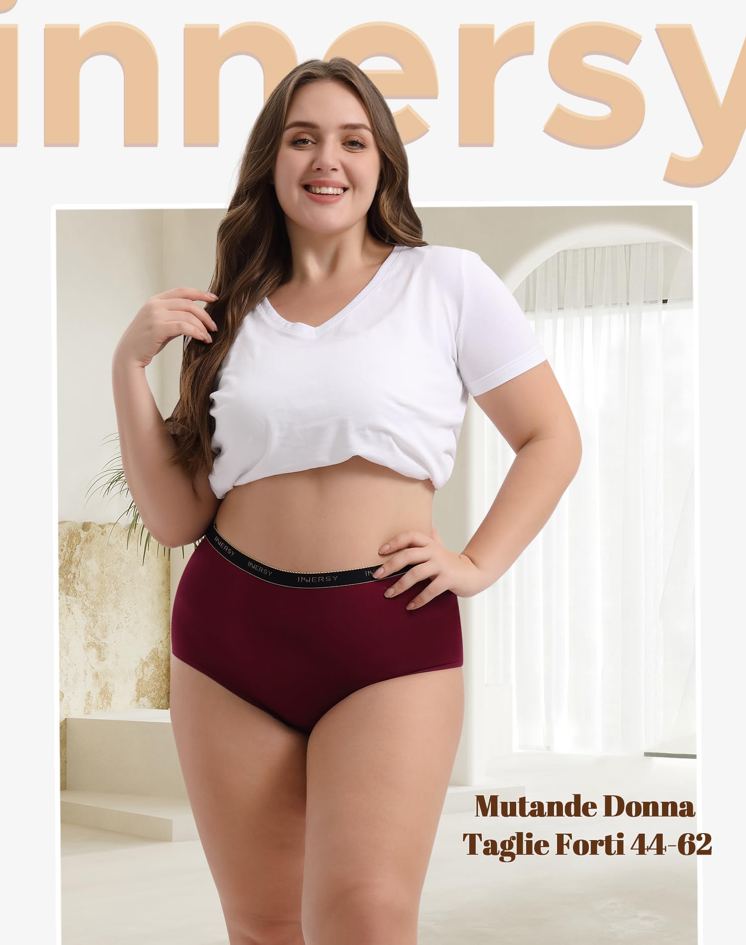 INNERSY Mutande Donna Cotone Taglie Forti Slip Vita Alta Mutandine Culotte 40-62(XL-5XL) Pacco da 5