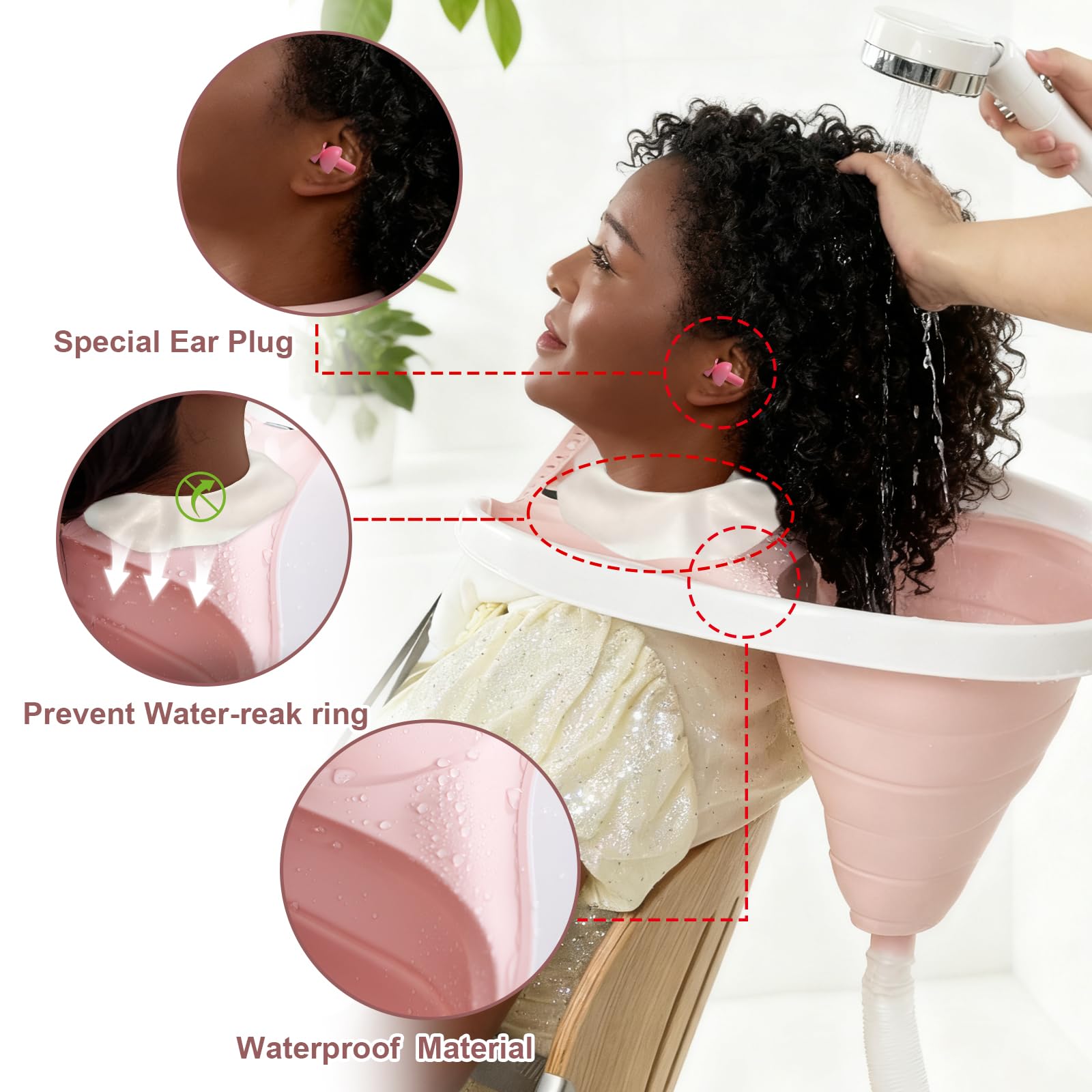 【Tragbares Haarwaschstation-Becken】Faltbare Shampoo-Schüssel & mobiles Waschbecken mit verstellbarer Nackenstütze, Ablaufschlauch & Ohrstöpsel für ältere Menschen, Behinderte, Schwangere