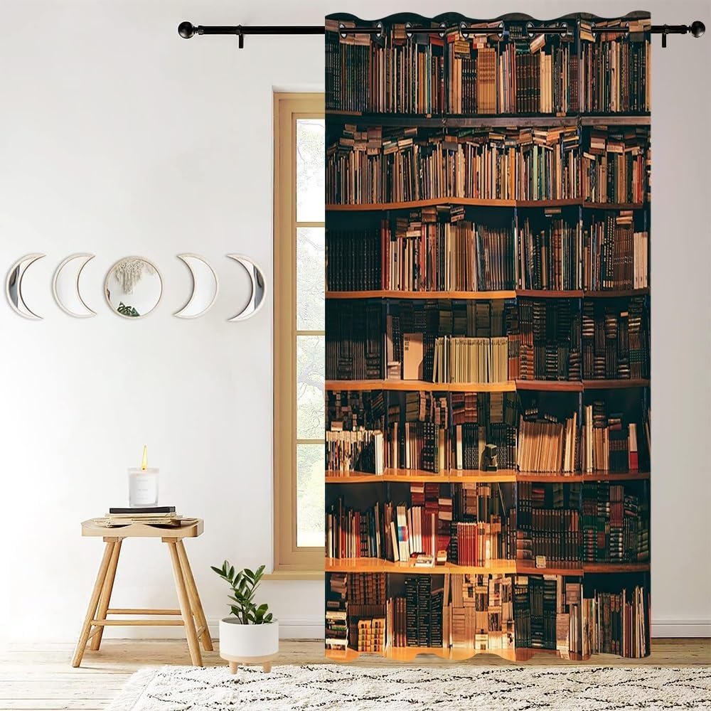 Leyiyi Bookcase Door Curtains for Doorway Privacy Brown Medieval Art Bookshelves Room Divider Curtains Vintage Study Room Antique Books Blackout Curtain for Kids Bedroom Closet 60x80 Inch,1 Panel