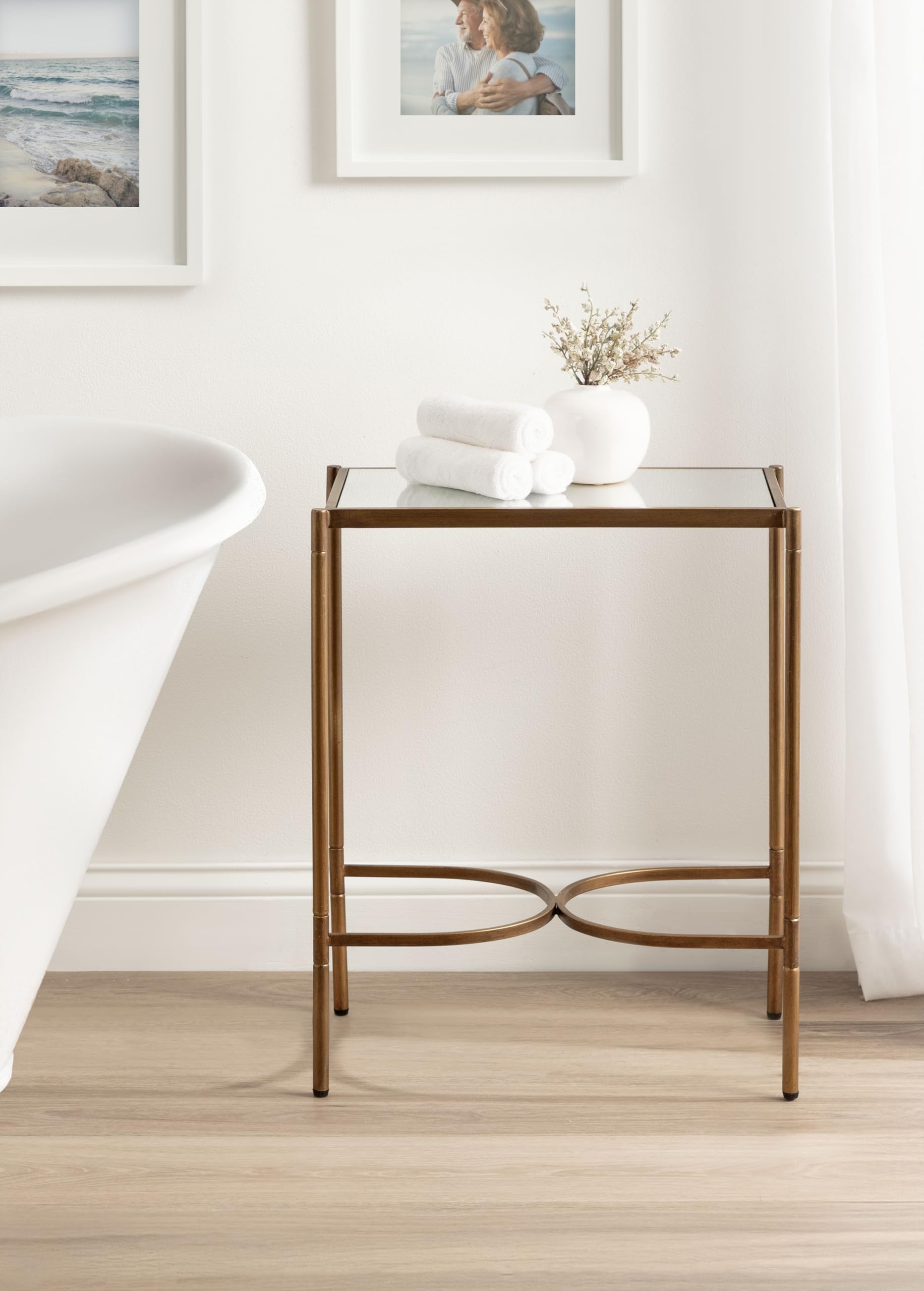 Kate and Laurel Catriona Modern Glam Metal Skinny Side Table, 19 x 11 x 24, Gold, Rectangular Slim Living Room End Table with Unique Geometric Base for Use as Bedroom Accent or Entryway Decor