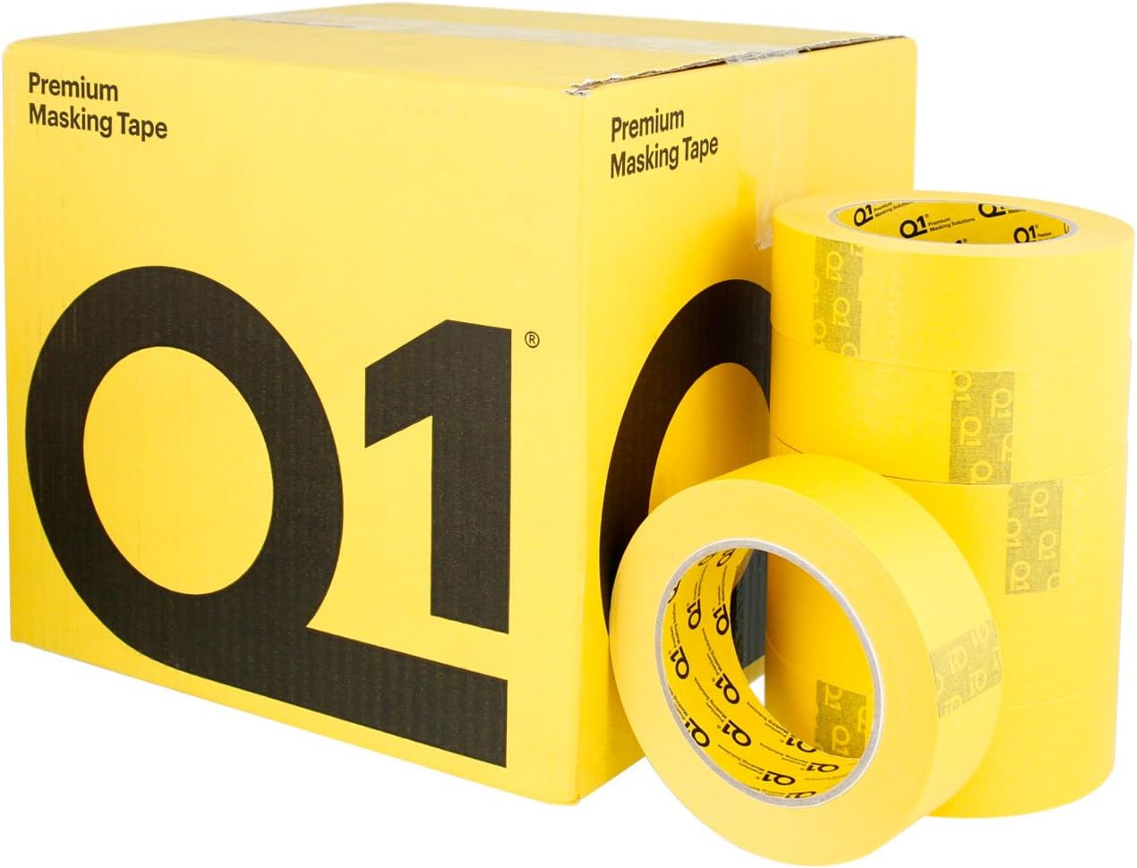 Q1 - 1-1/2 inch (36mm X 55m) Premium High Performance Automotive Yellow Masking Tape - High Temperature - Case of 24 Rolls