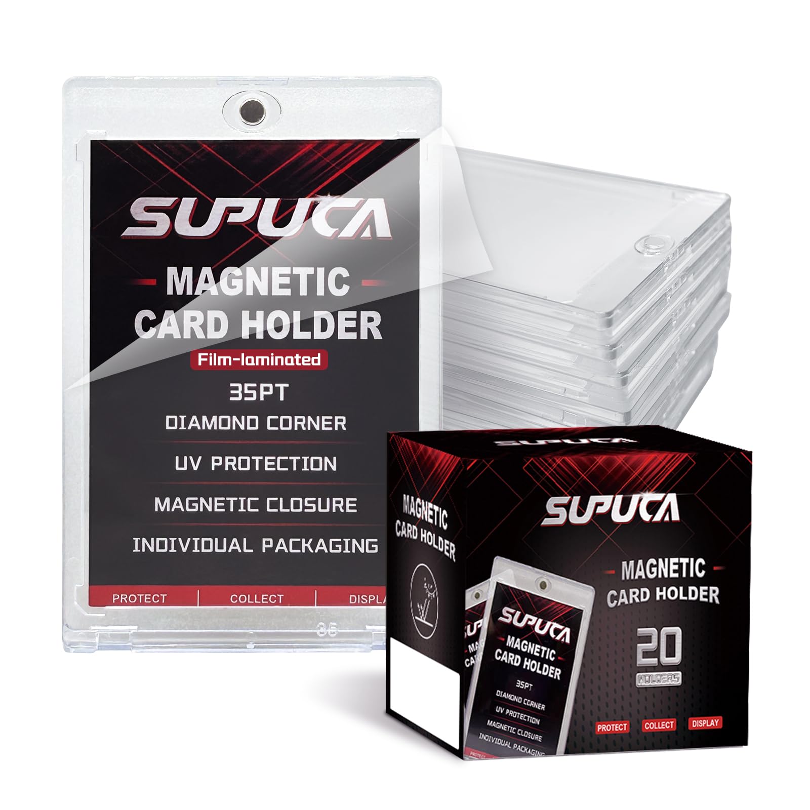 Supuca Magnetic Card Holder 20 Pack, 35PT One Touch Card Holder, Trading Card Protectors for Baseball Card Sports Card