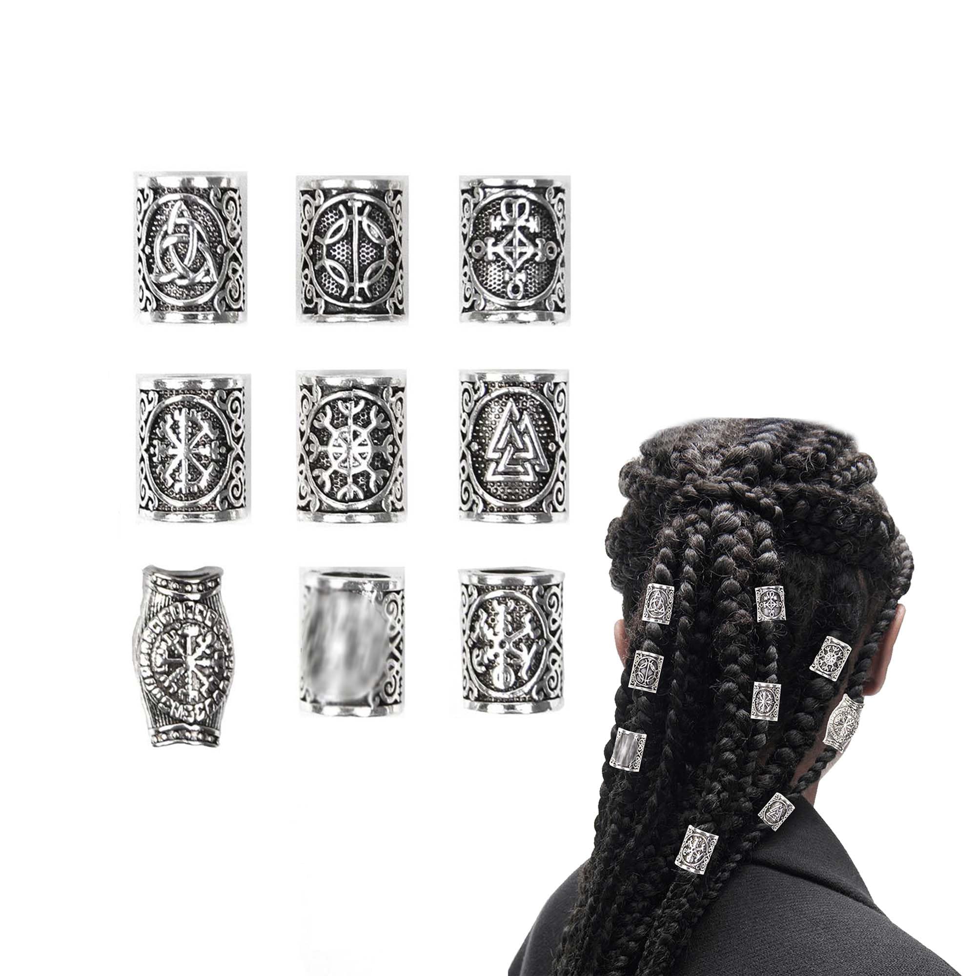 Juego de 9 cuentas vikingas para barba vikinga, para rastas y barba, juego de perlas vikingas nórdicas para mujeres y hombres, trenzas, decoración para trenzar el cabello, joyas de bricolaje
