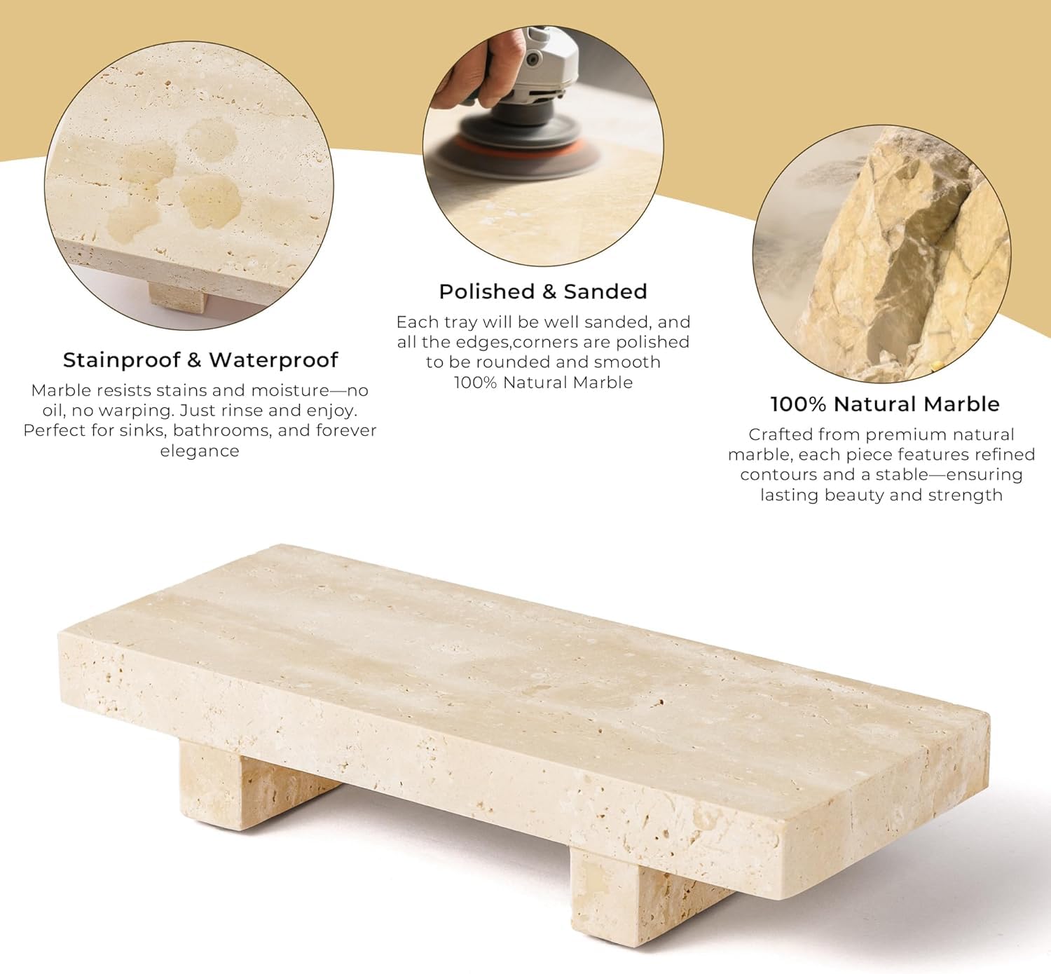 Travertin-Seifenschale für Badezimmer, Arbeitsplatte, 21,8 x 8,9 cm, wasserdicht, Stein-Seifenschale, Marmor-Ständer für Waschbecken, Waschtisch, Theke, luxuriöses dekoratives Tablett