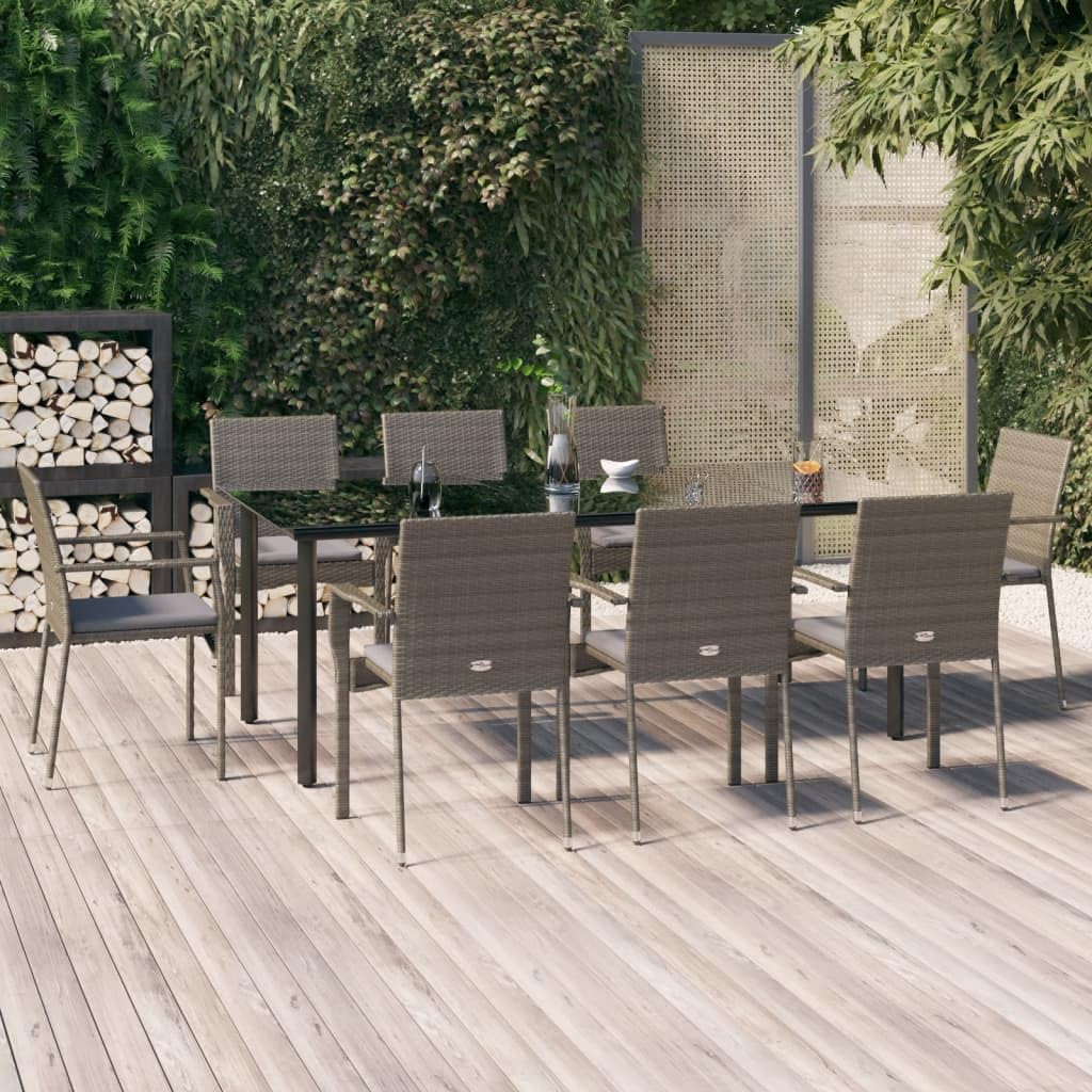Conjunto Mesa y sillas Jardin 9 Piezas Mesa y sillas terraza Conjunto Jardín Exterior de Ratán Muebles Jardín Exterior Resistente a la Intemperie-Gris-9 pzas Tipo 4