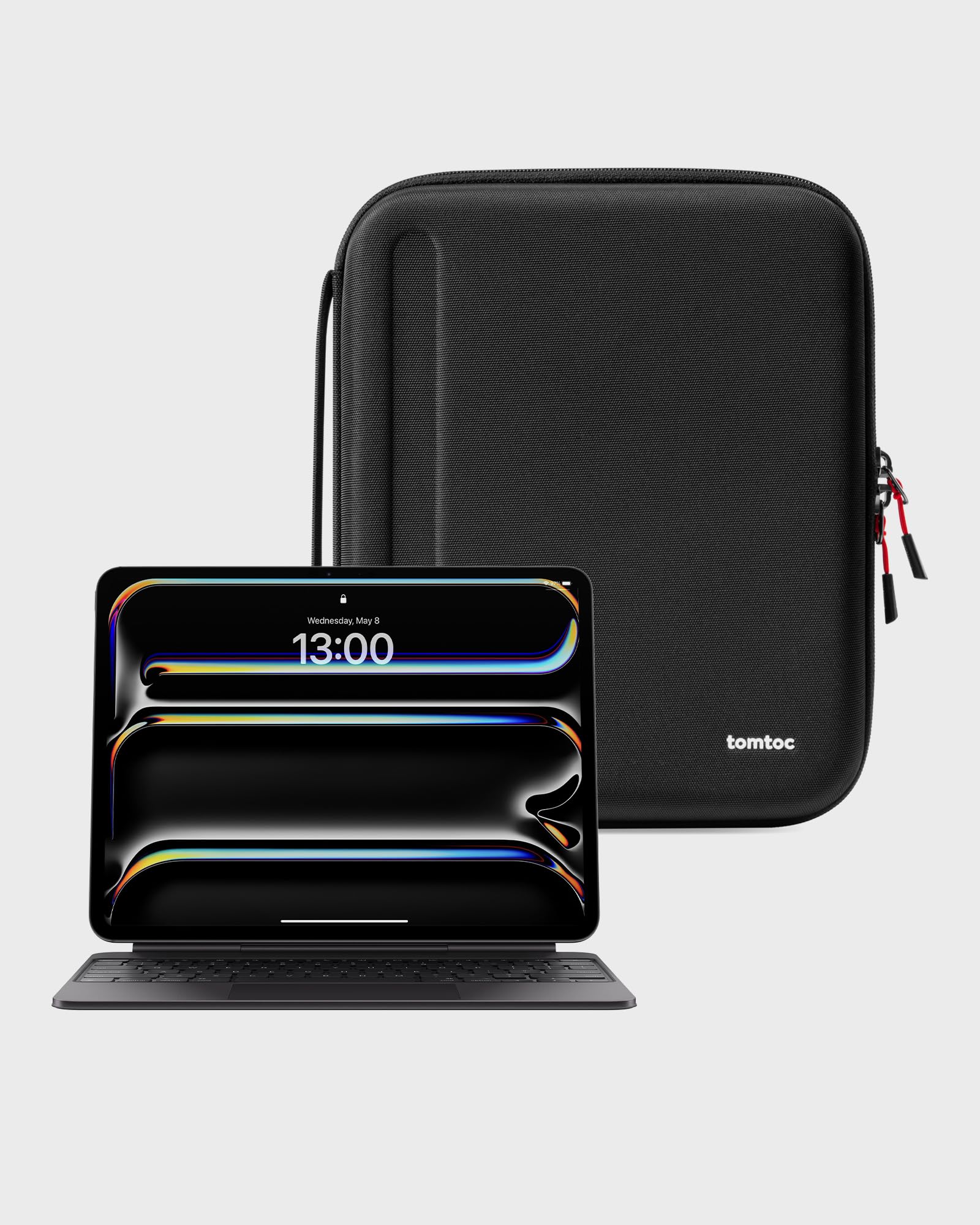 tomtoc Portfolio Tablet Funda para 13 Pulgadas iPad Air M4/M3/M2 2026, 13 Pulgadas iPad Pro M5/M4, 12,9" iPad Pro 6/5/4 M2&M1, Bolsa Rígida para Magic/Smart Keyboard/Adapter/Cable/USB Hub/Apple Pencil