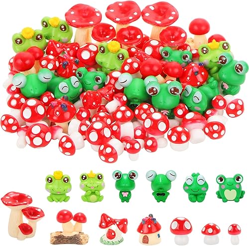 75 piezas de mini figuras de hongos y ranas – a granel para jardín de hadas, terrario y manualidades – Bonitos adornos pequeños de hongos y ranas