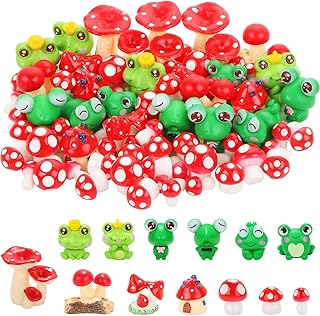 75 Pcs Mini Mushroom & Frog Figurines - Bulk for Fairy Garden, DIY Terrarium & Craft - Cute Tiny Mushroom & Frog Ornaments