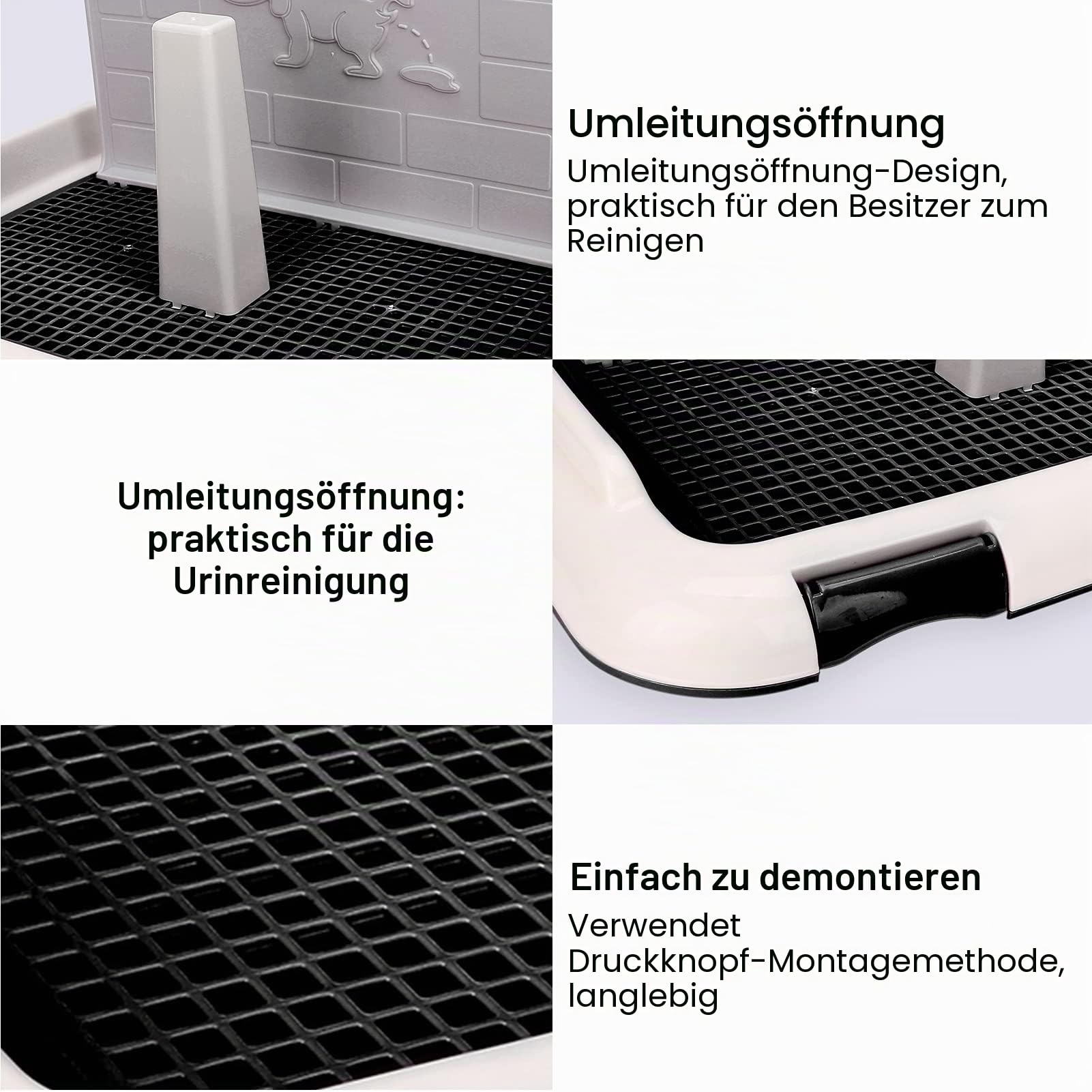 Focket Hundetoilette, Hundeklo für drinnen mit simulierter Wand, planmäßiges Urinieren Mesh Potty Tray Corgi Potty Training Toilette, Französische Bulldogge Training Tray Hunde (Schwarz)